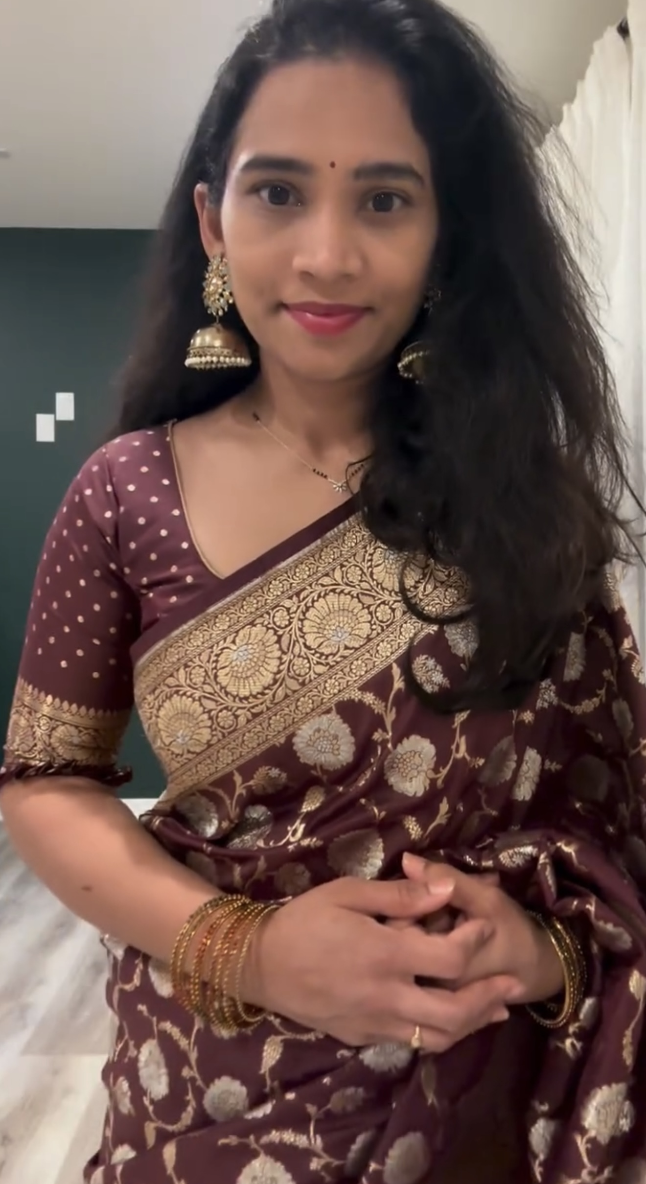 Banarasi Katan Silk Saree – Rich Brown with Meenakari Detailing