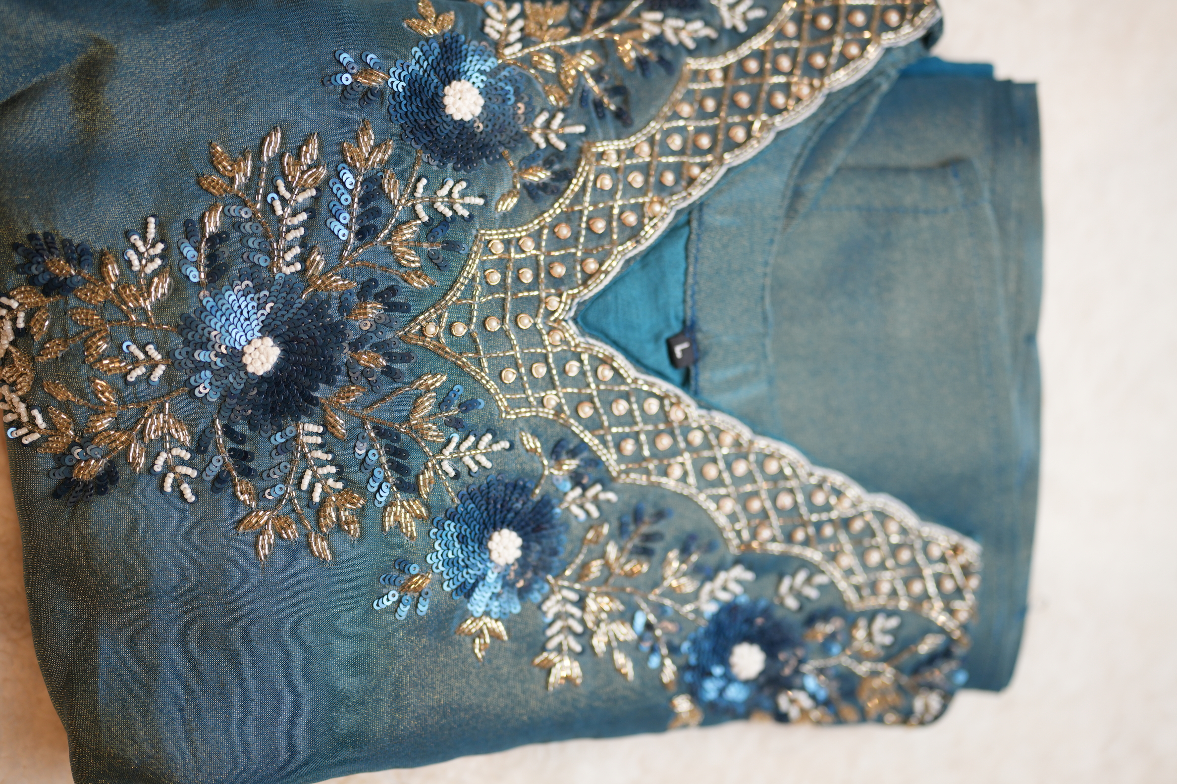 Teal Radiance Embroidered 3 Pc Suit Set