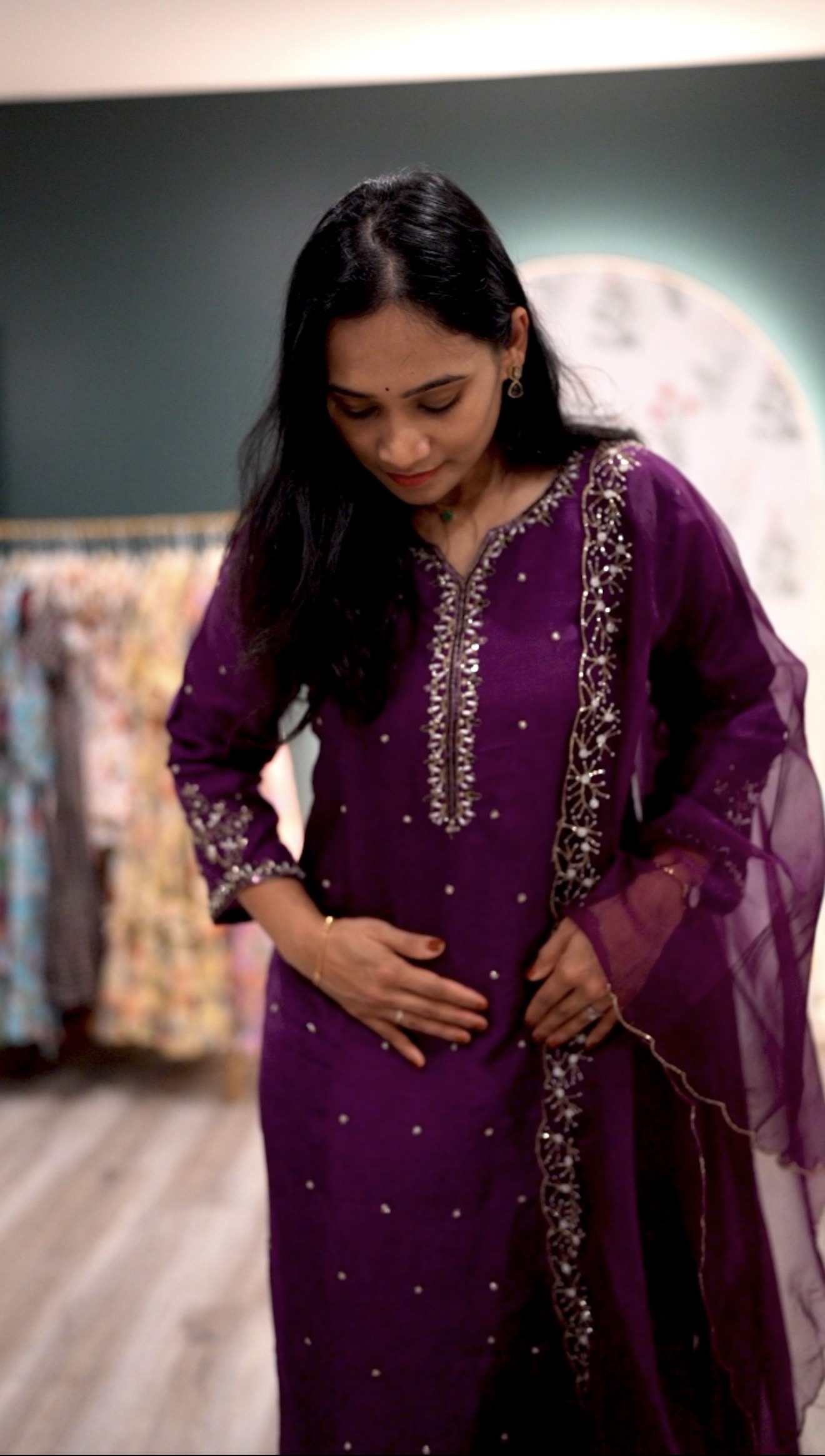 Purple 3 PC Suit Set with Heavy Zardosi & Maggam Work