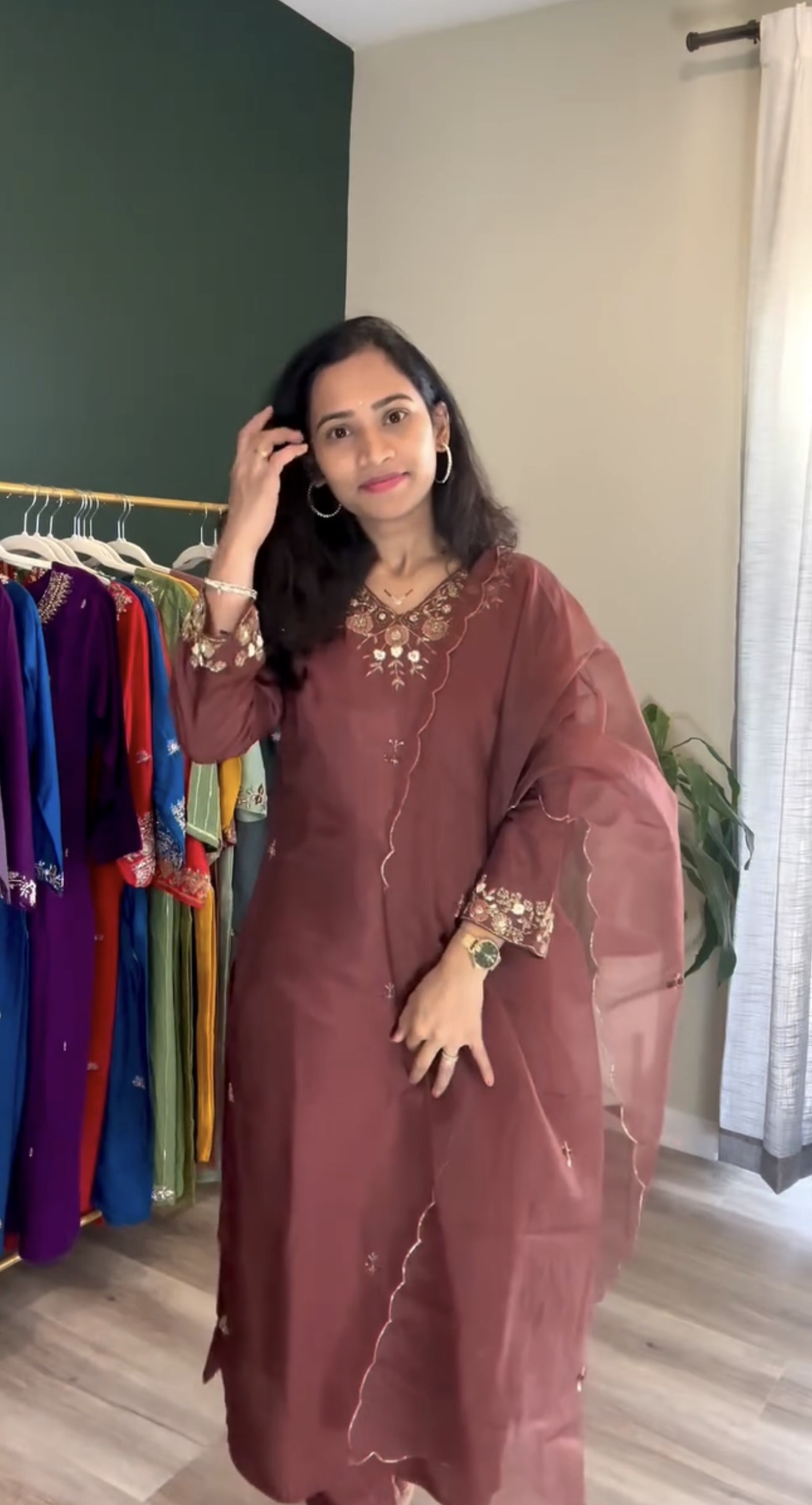 Chocolate Brown 3 PC Suit Set with Zardosi & Maggam Work