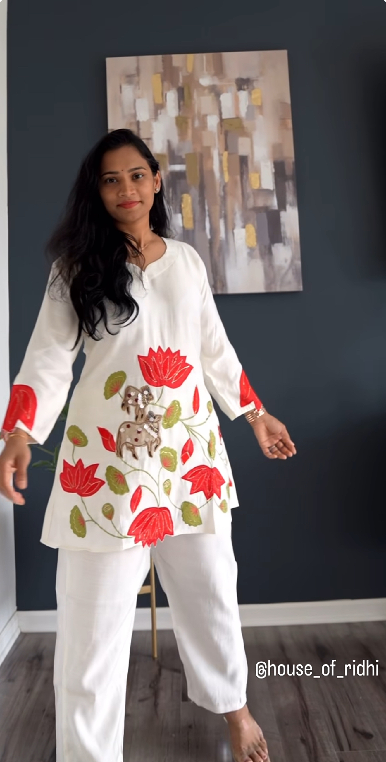 Pichwai Cotton Co-ord Set with Floral Appliqué Sleeves