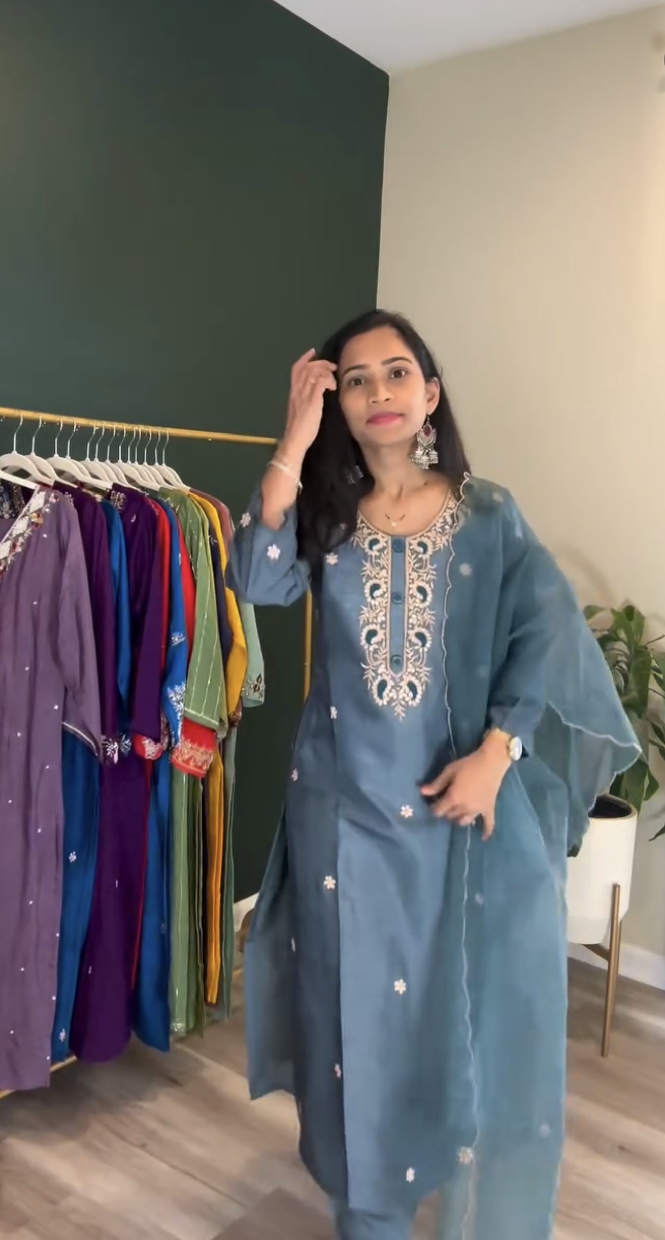 Hand Embroidered Blue Kurta Suit Set