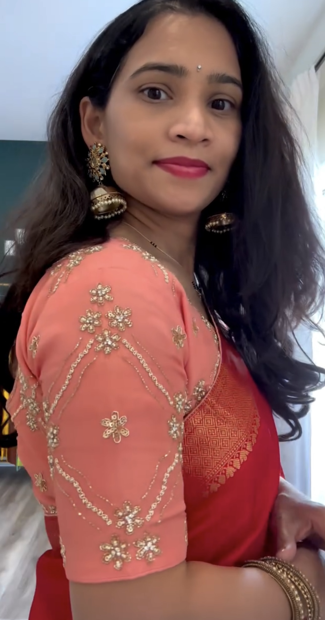 ❤️ Red Dola Silk Cocktail Saree ❤️