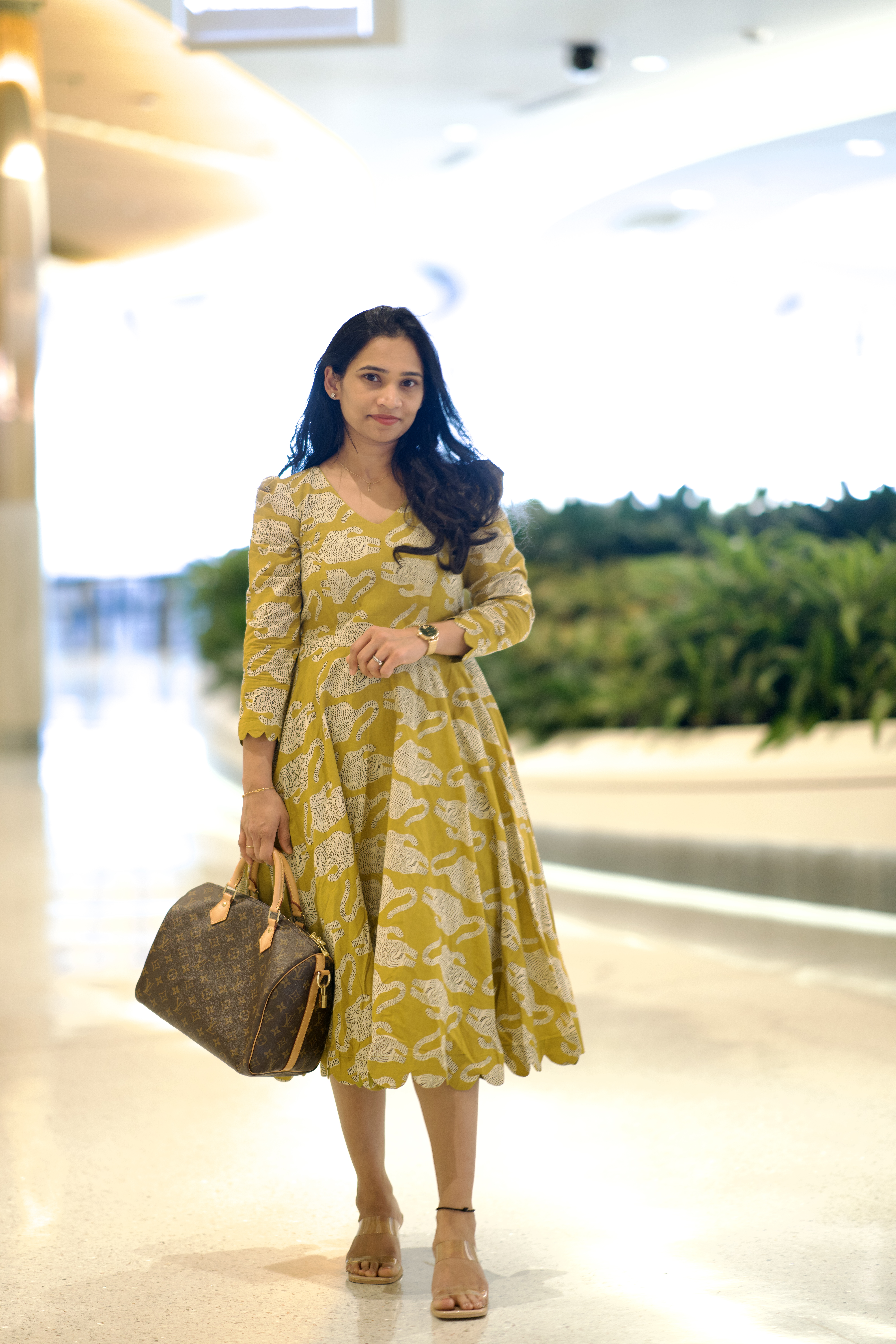 Mustard Yellow Handblock Cheetah Print Summer Frock