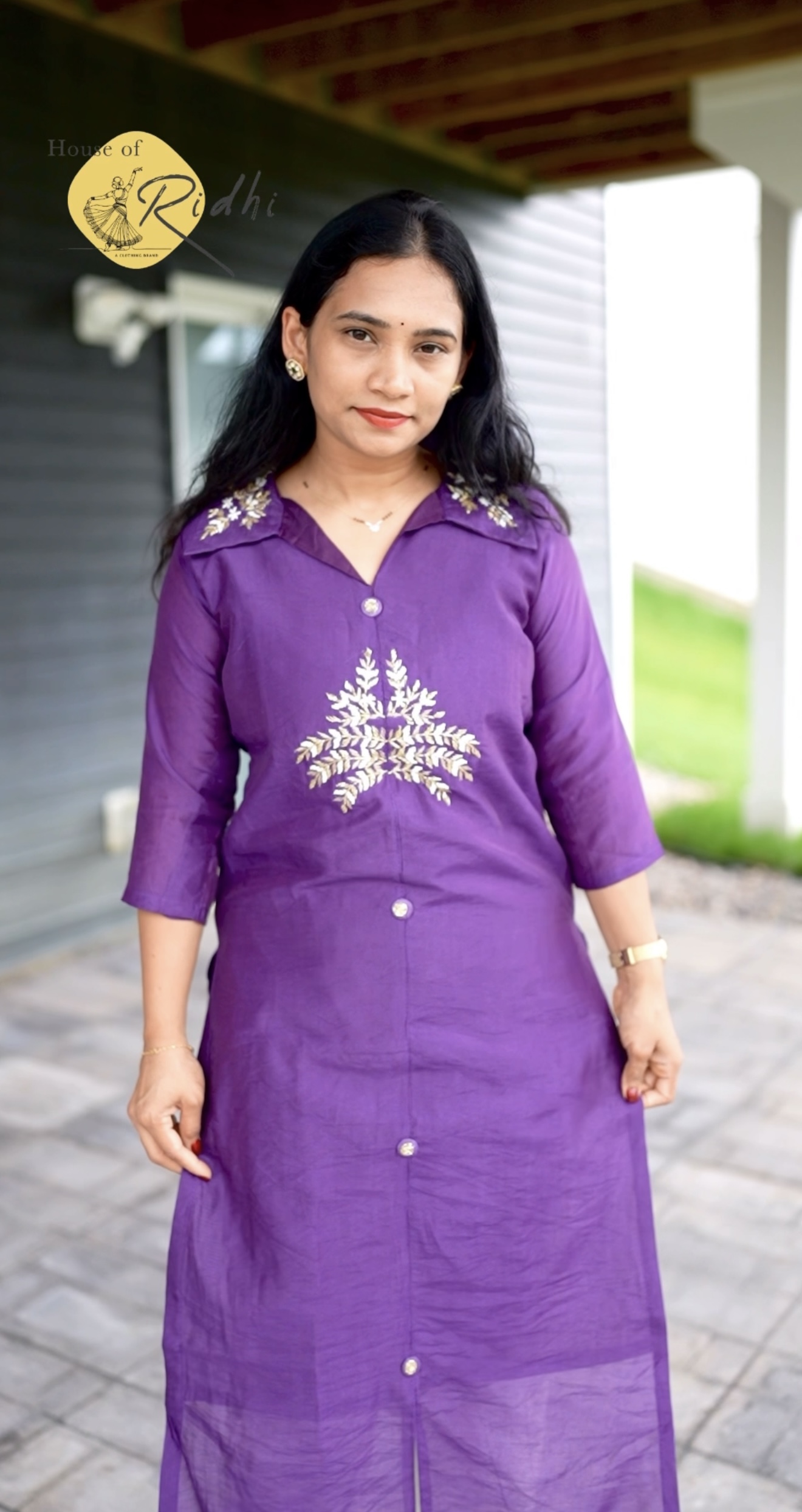 Purple Zardosi Top with White Gold-Dot Pants – 2-Piece Co-ord Set