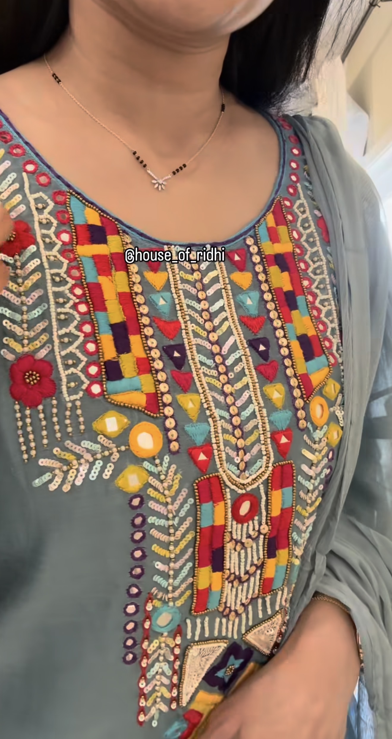 Dusty Blue Mul Chanderi Dress Set