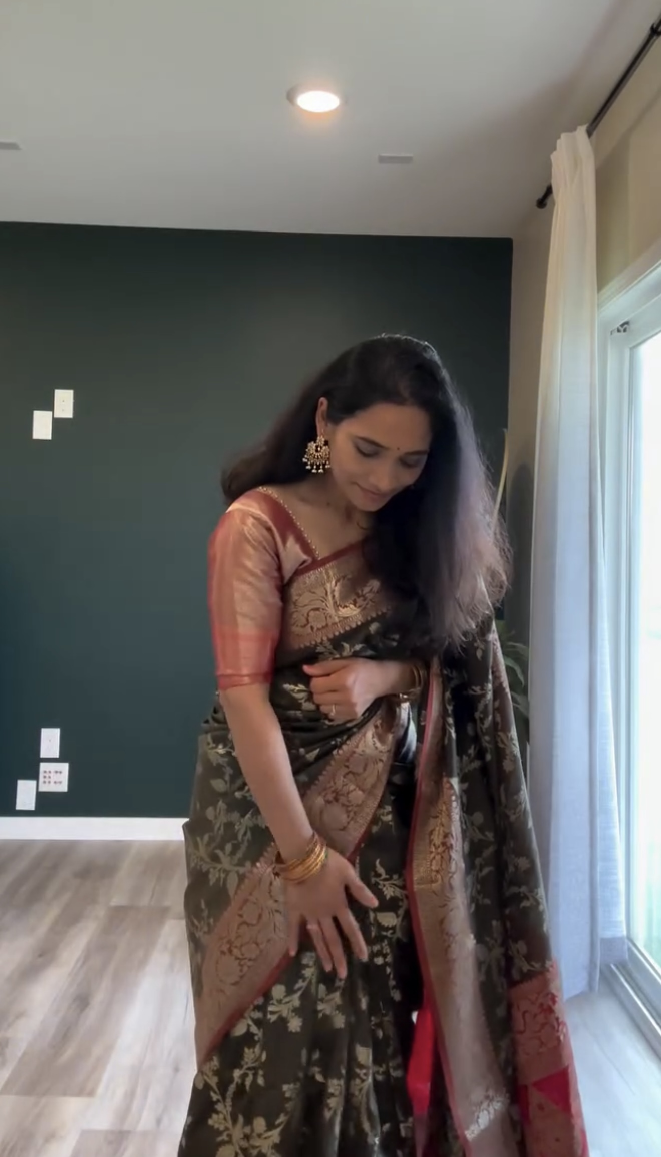 Rare Mehendi Green Banarasi Silk Saree with Maroon Border