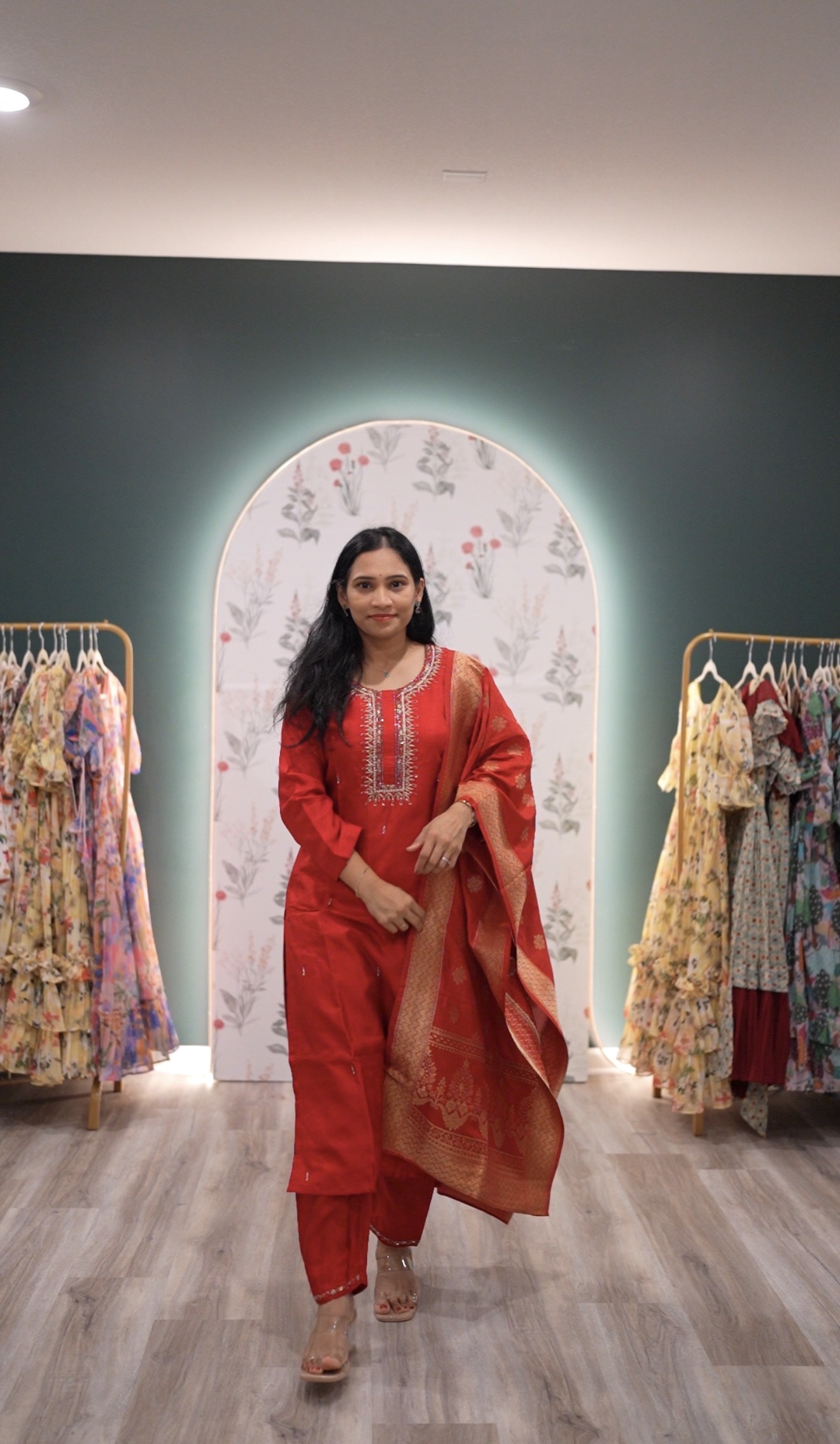 Red Embroidered Kurta Set