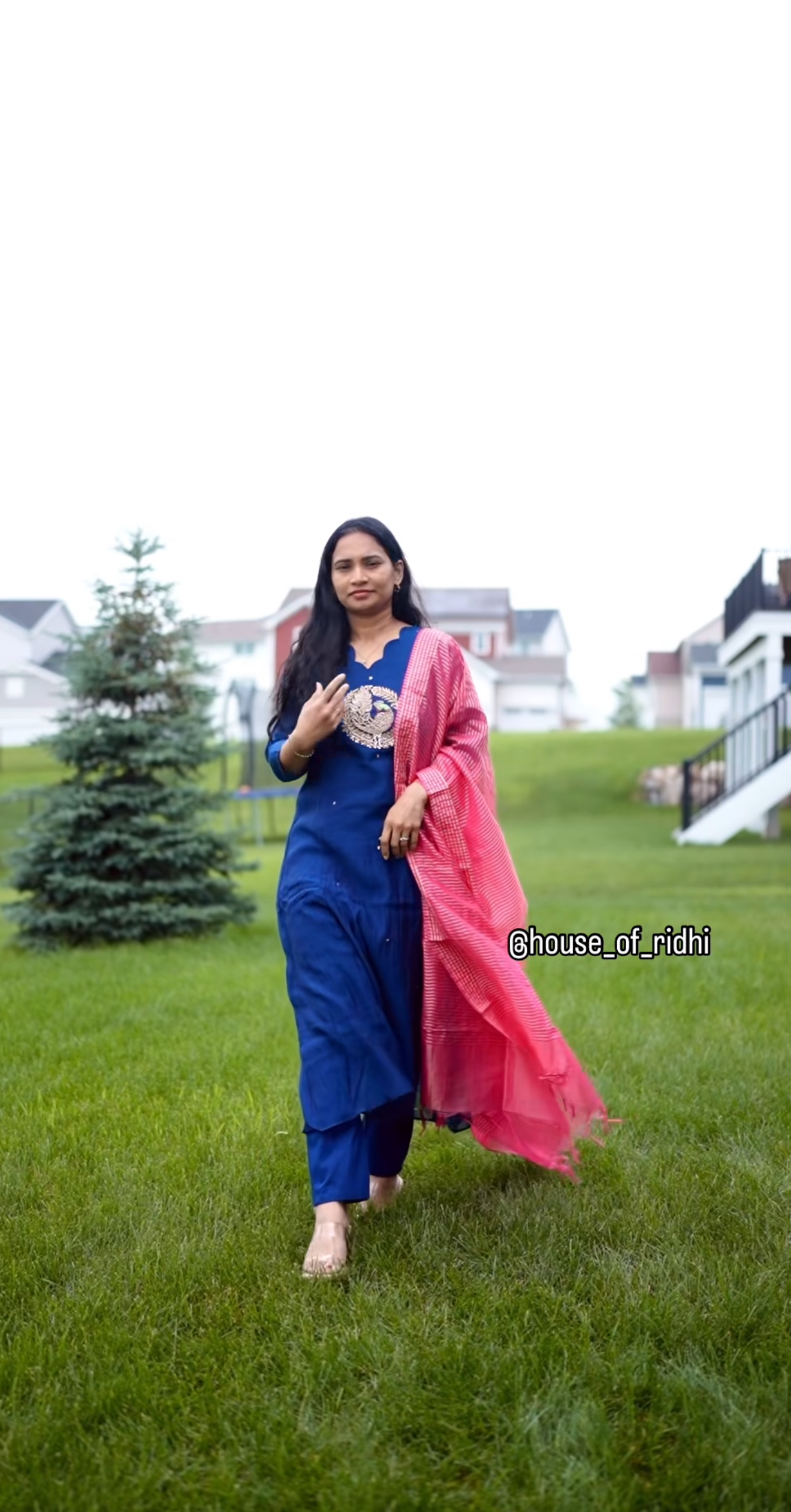 Navy Mul Chanderi Set with Heavy Handwork & Pink Tissue Dupatta