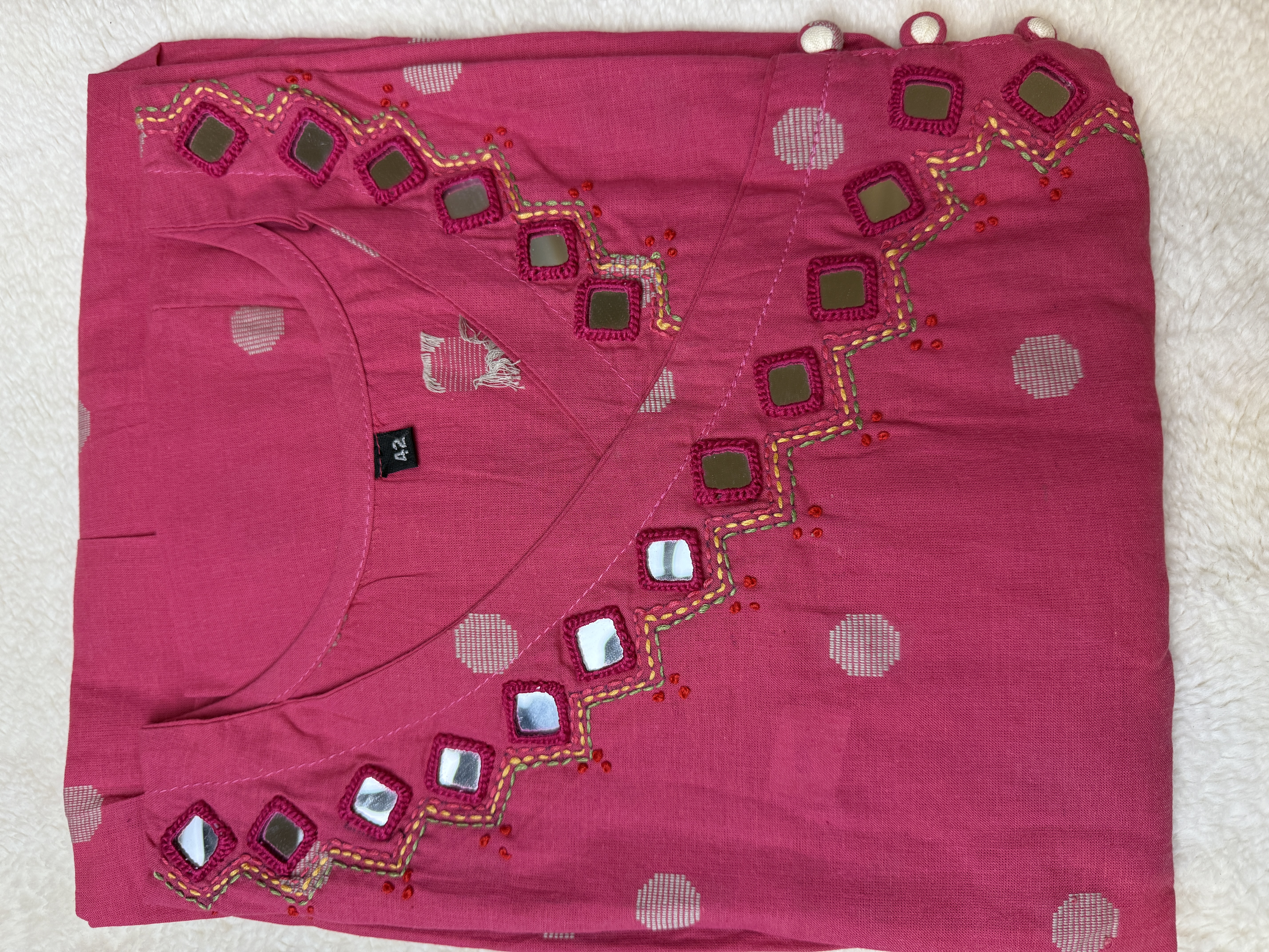 Pure Cotton Embroidered Pink Frock styled Kurti