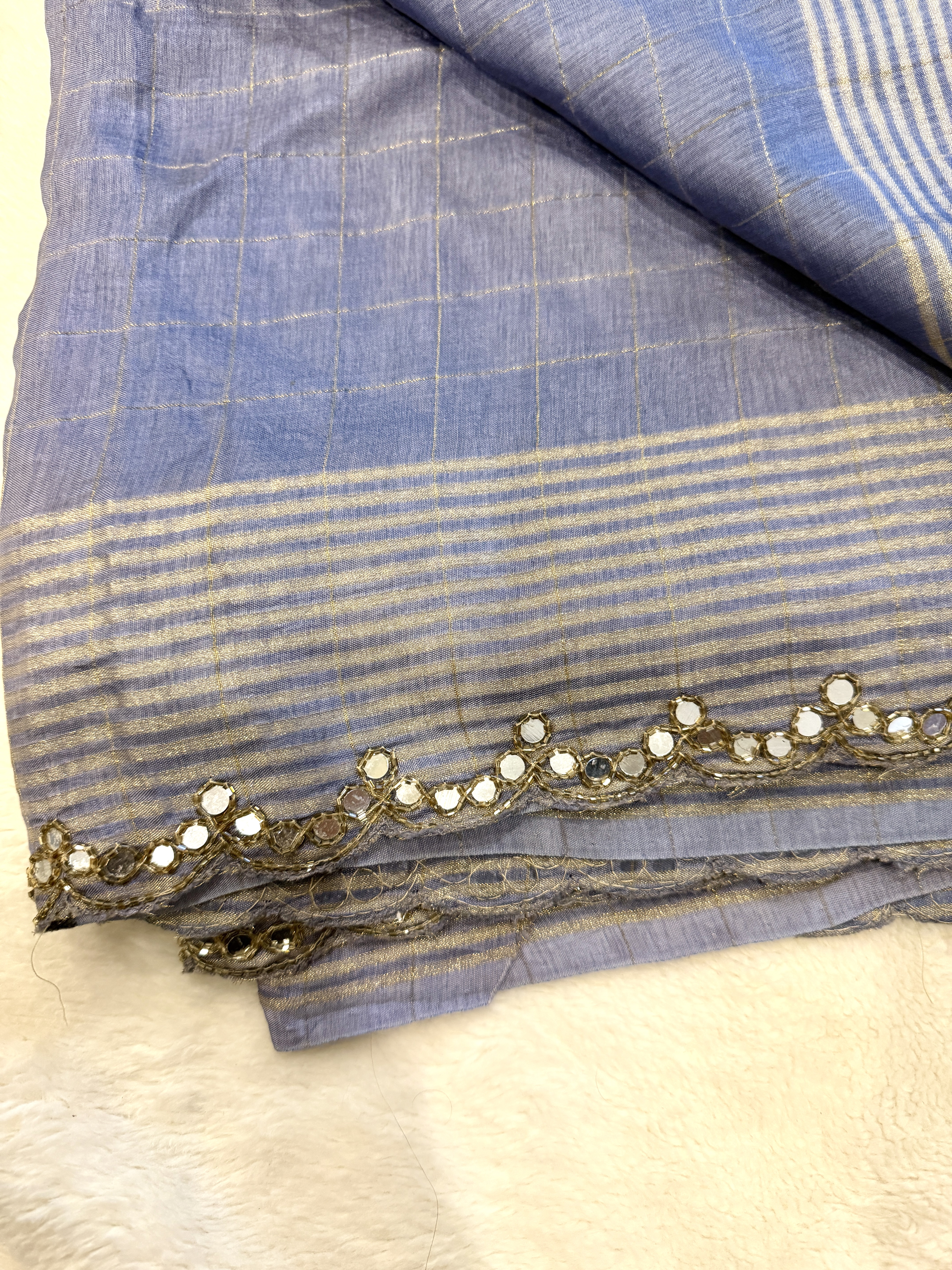 💙 Blue-Grey Scalloped Cocktail Saree 💙