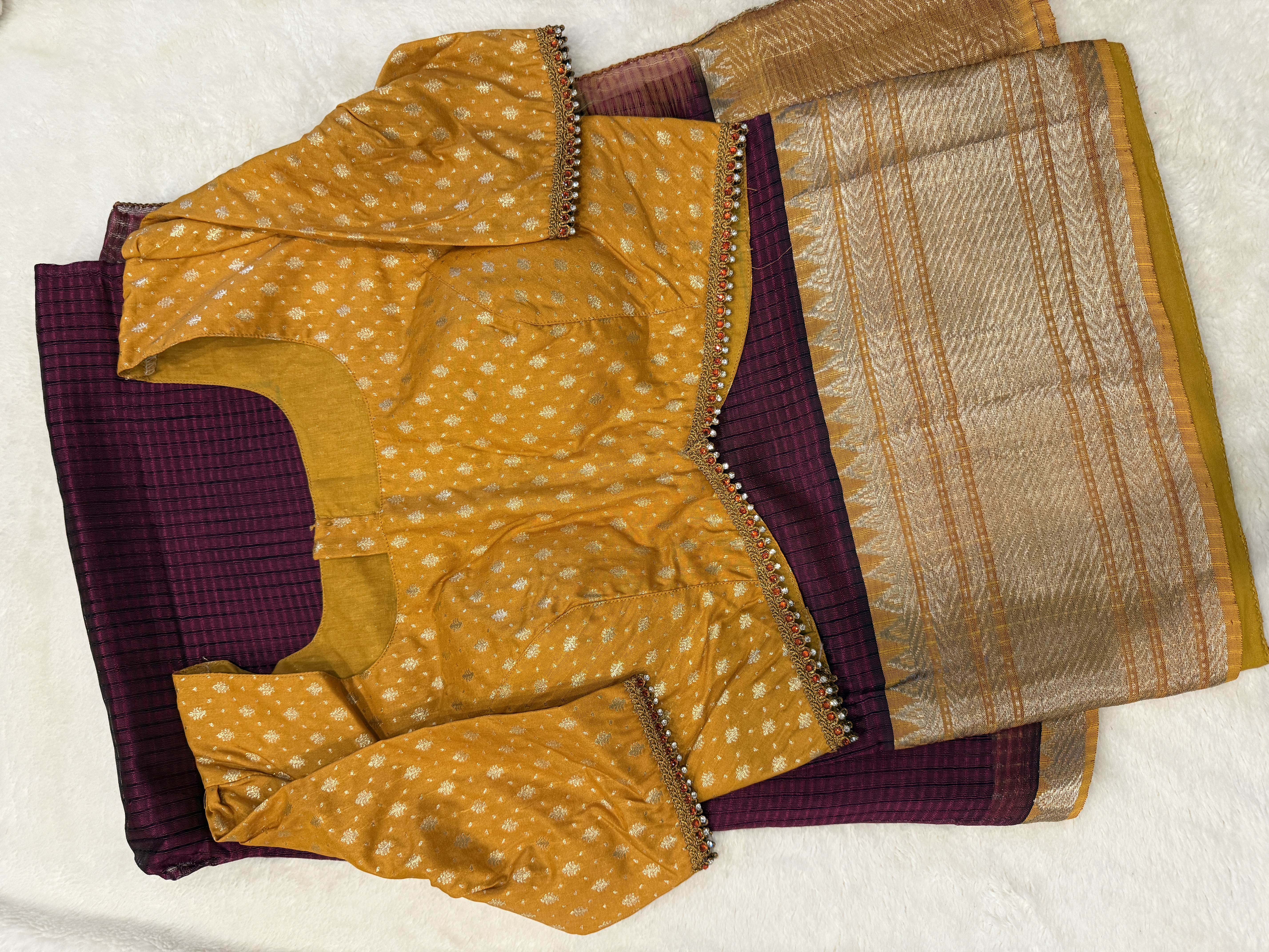 Wine & Mustard Yellow Mangalgiri Saree