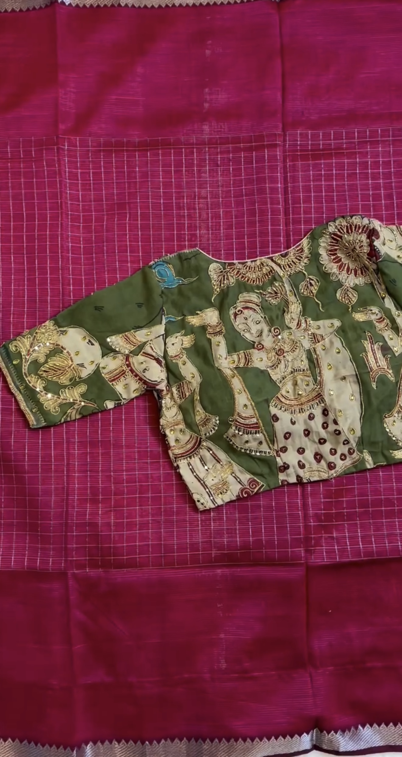 Maroon Checked Mangalagiri Pattu Saree