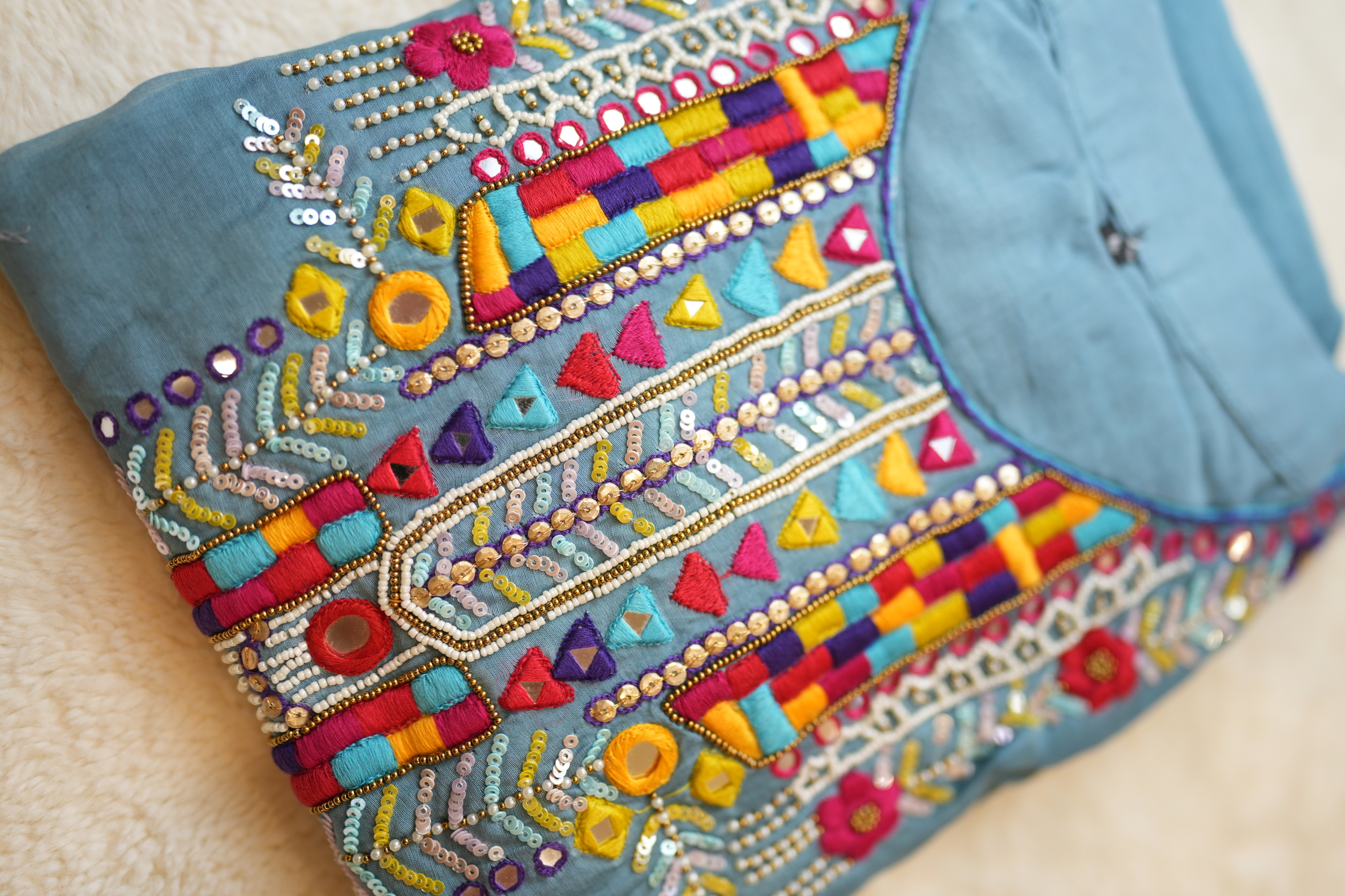 Dusty Blue Mul Chanderi Dress Set