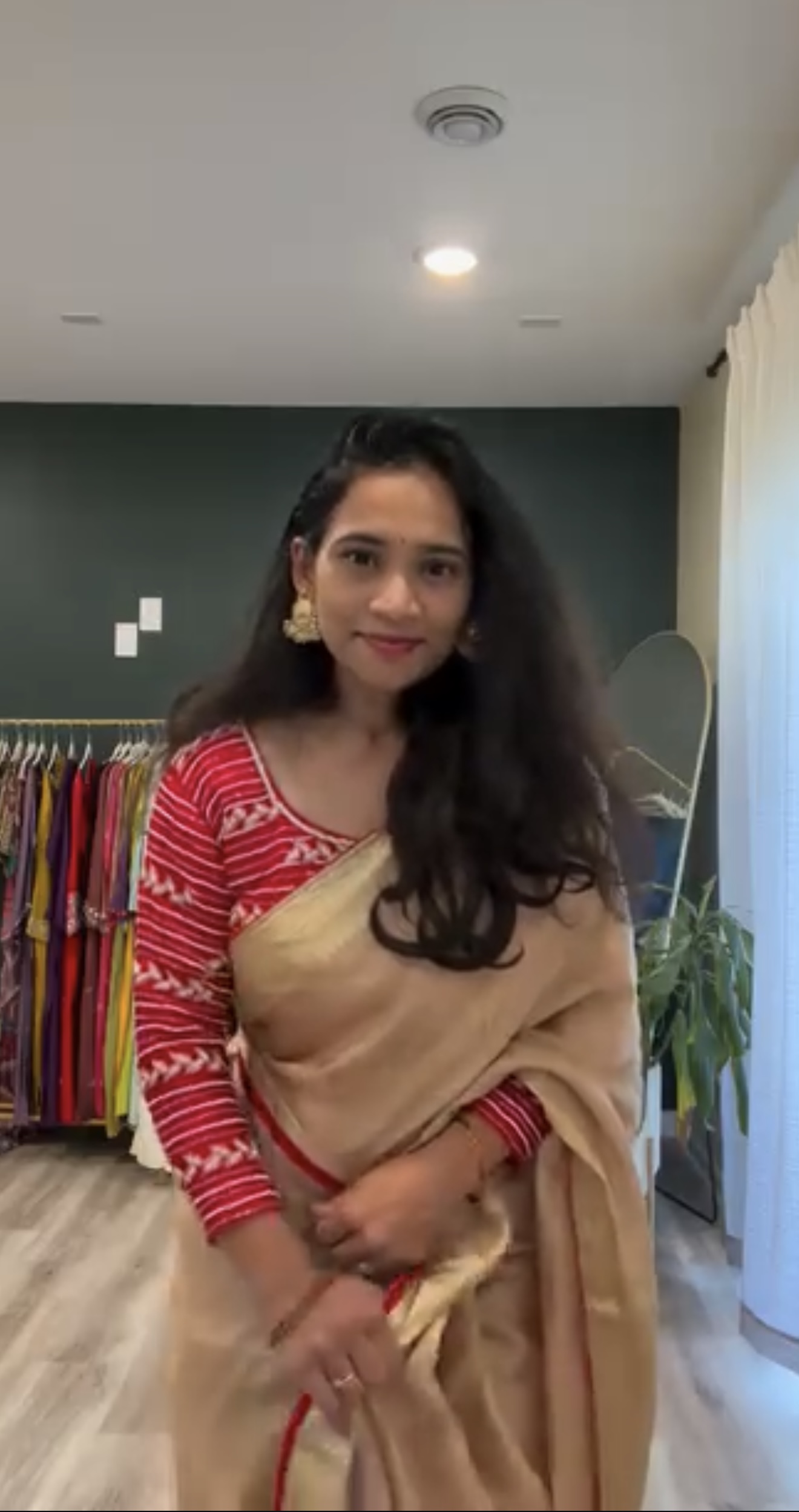 ✨ Gold Russian Silk Saree with Red Designer Blouse ✨