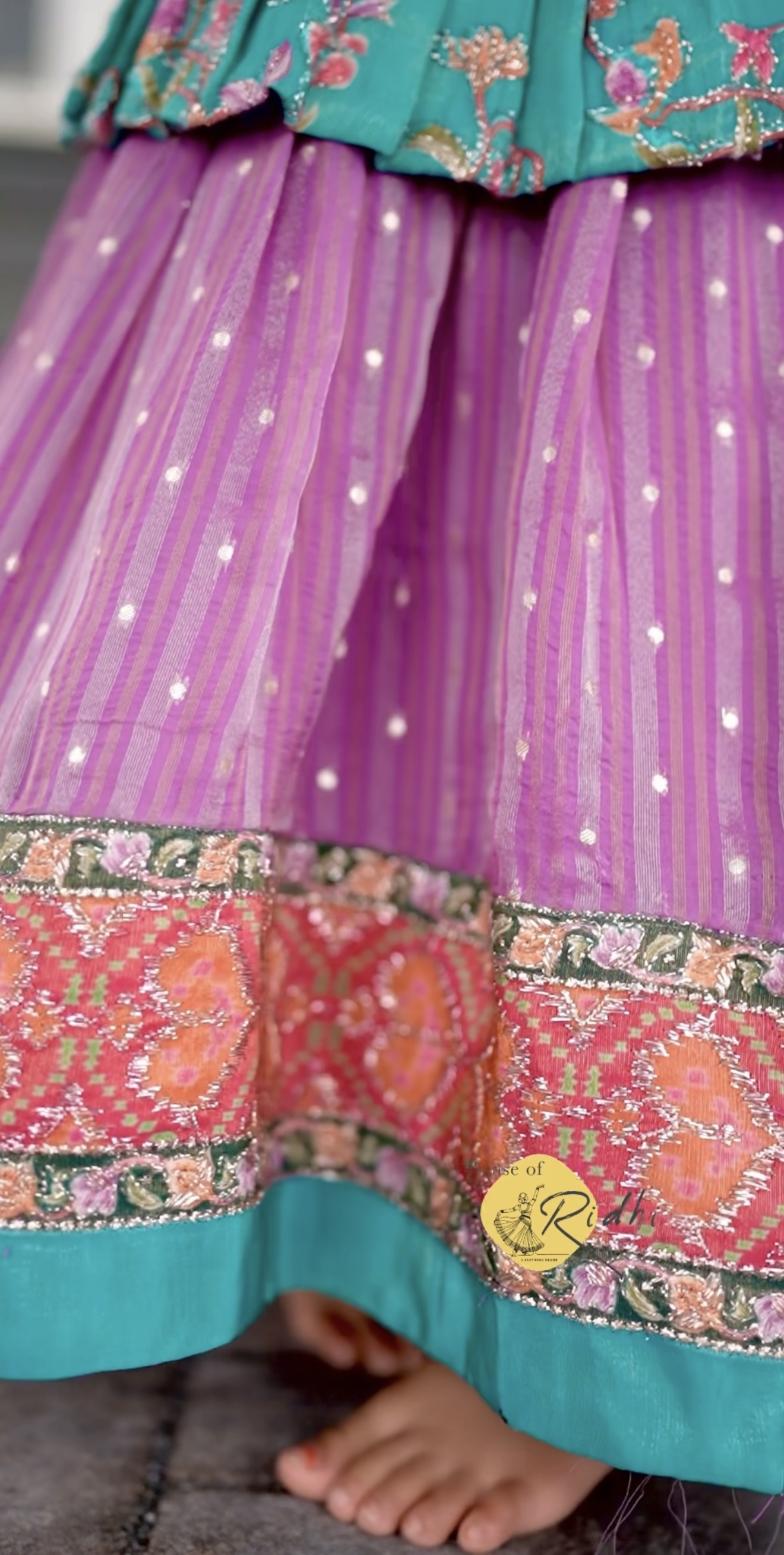 Sea Blue Chinnon Top with Lavender Tissue Banarasi Pavada