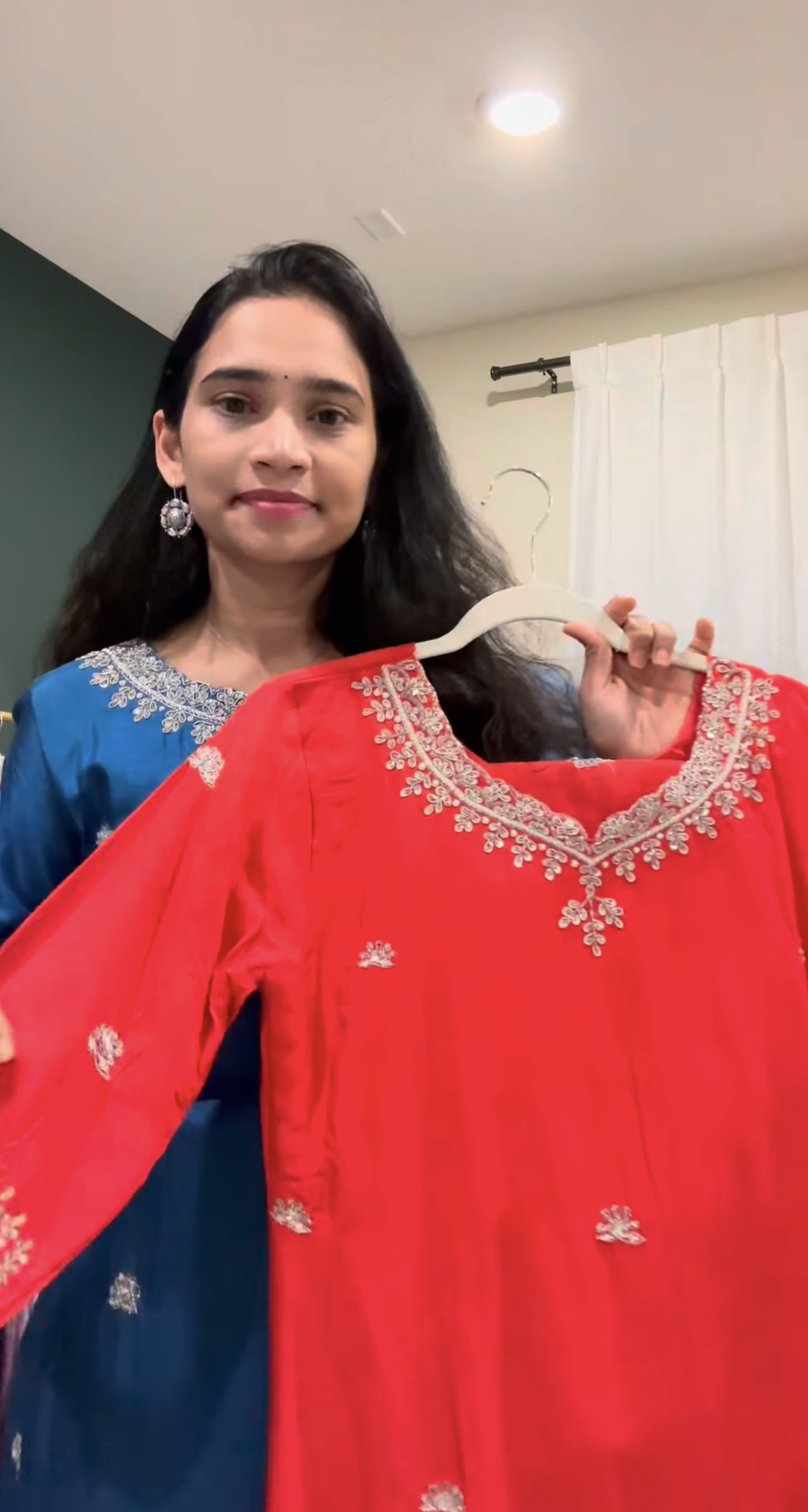 Rich Red 3 PC Suit Set with Silver Zardosi & Scalloped Detailing