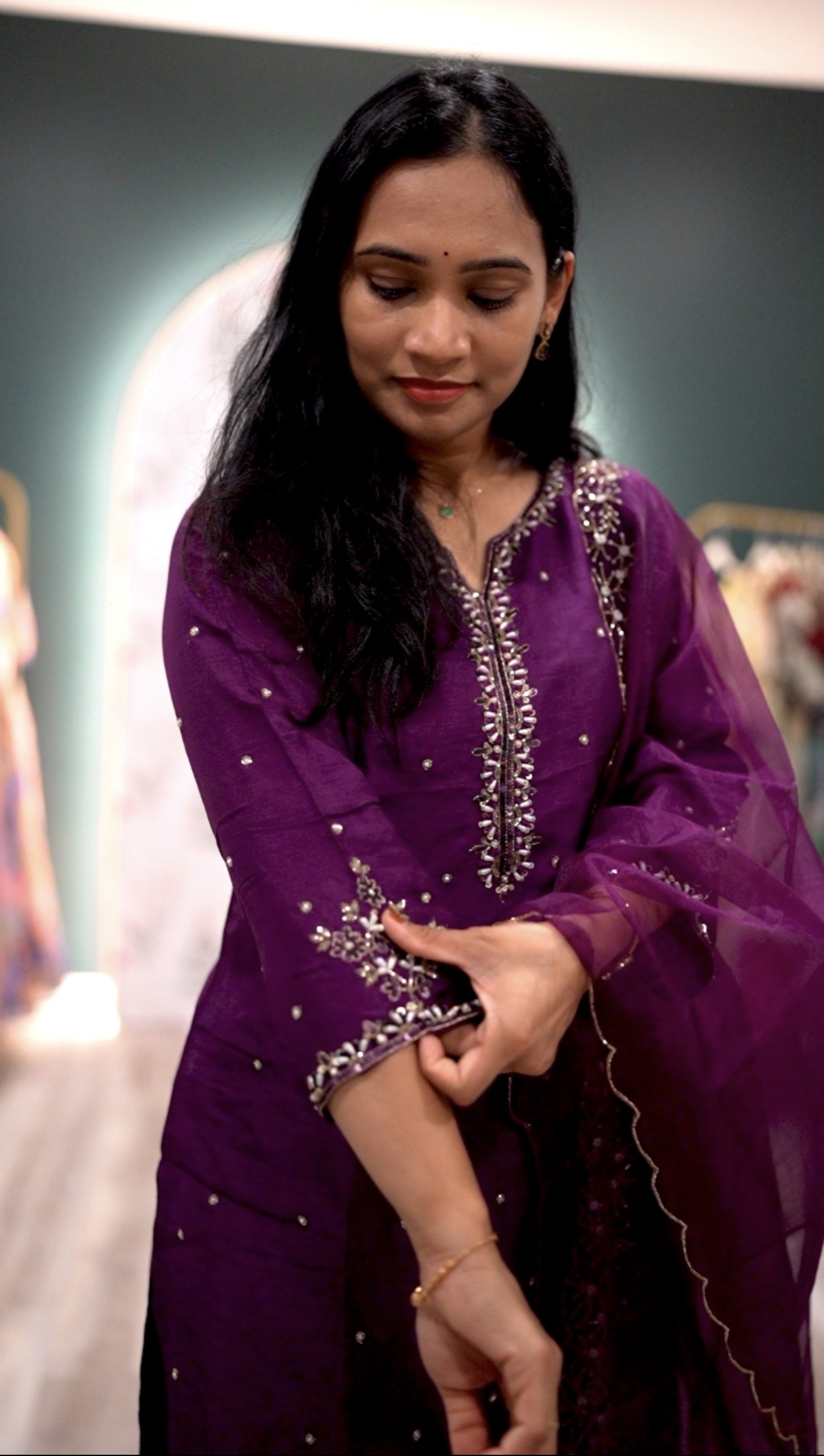 Purple 3 PC Suit Set with Heavy Zardosi & Maggam Work