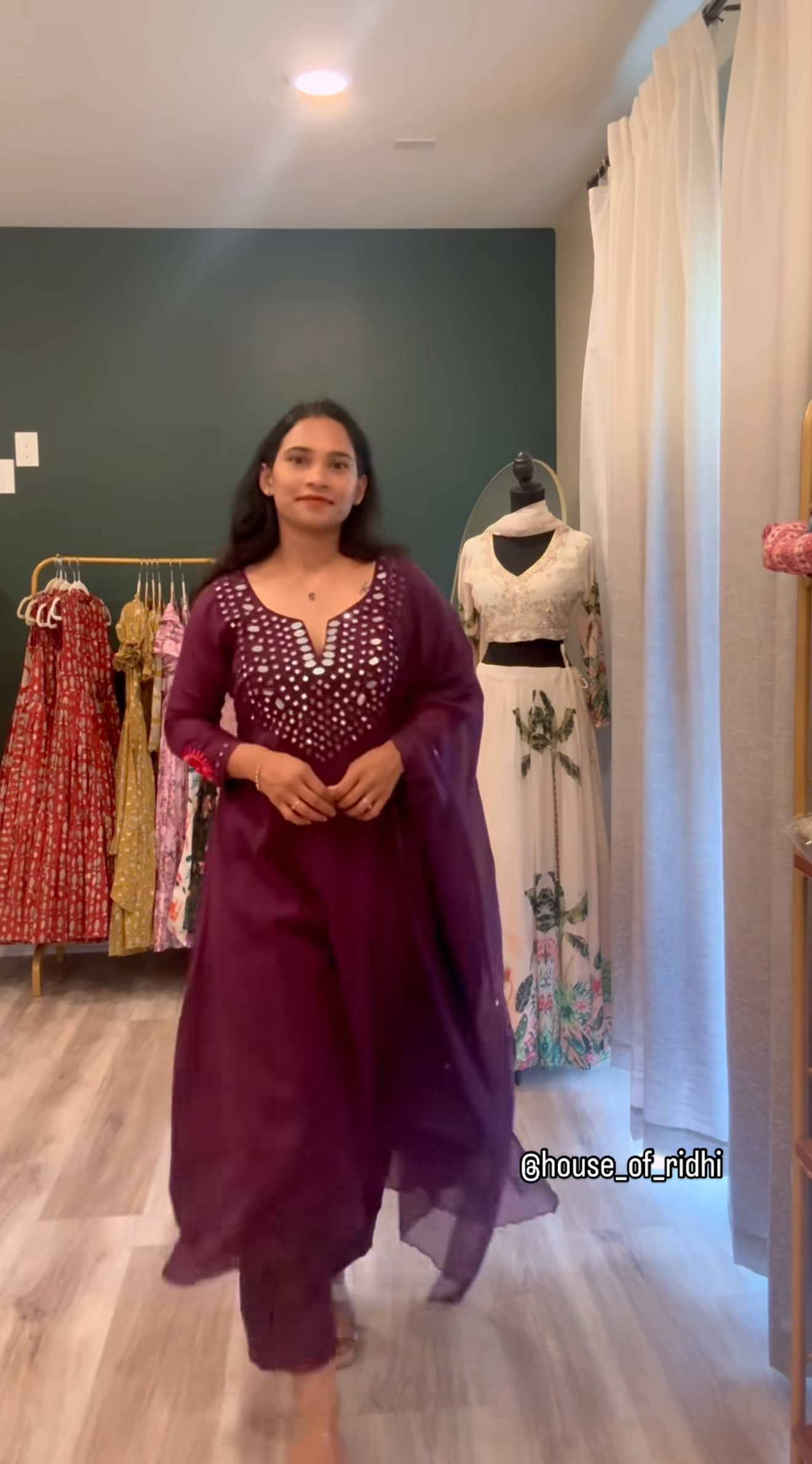 Deep Purple Mul Cotton Set with Mirror Work & Pink Embroidery