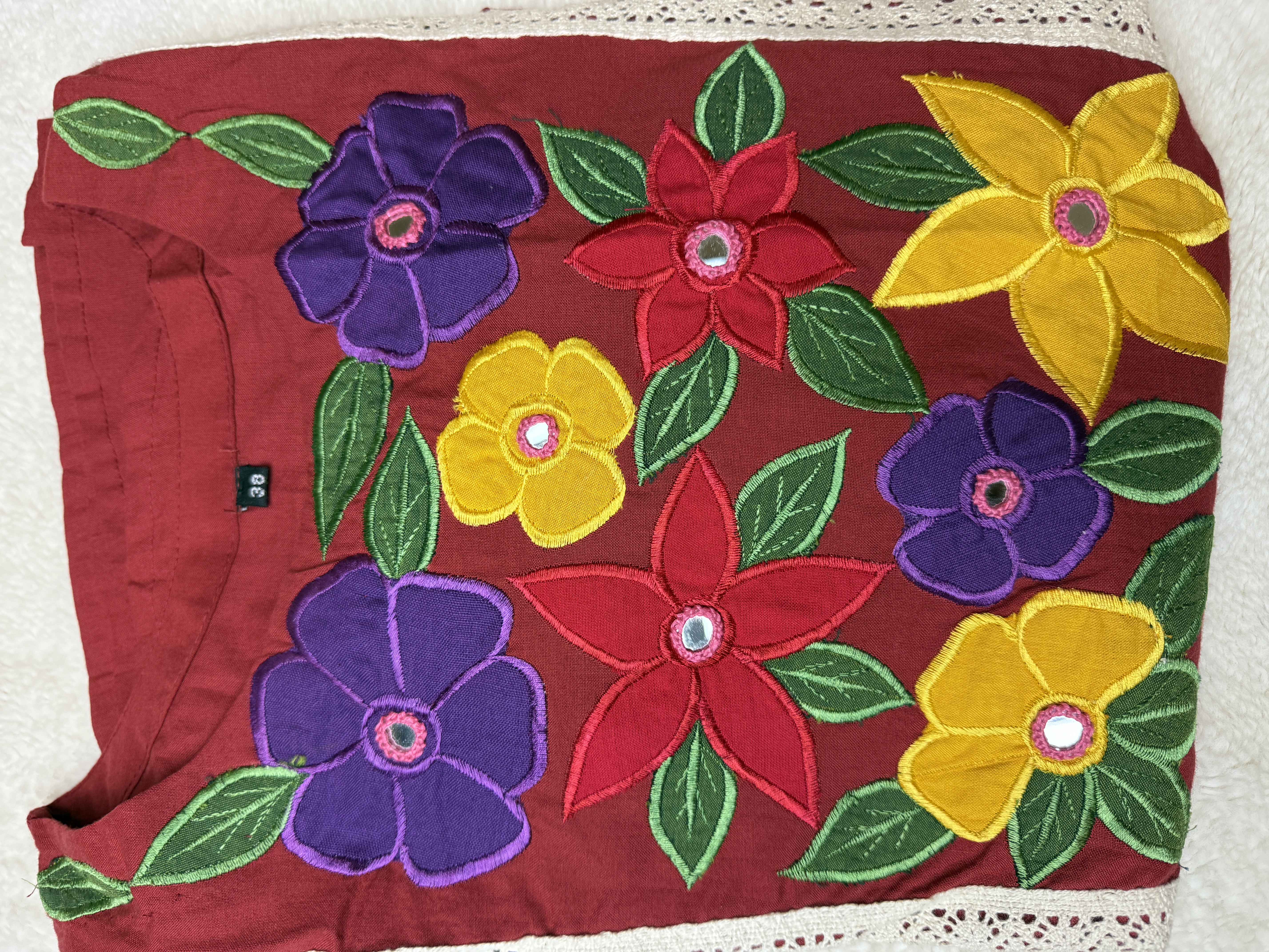 Pure Organic Cotton Handmade Floral Embroidered Kuthi/Frock