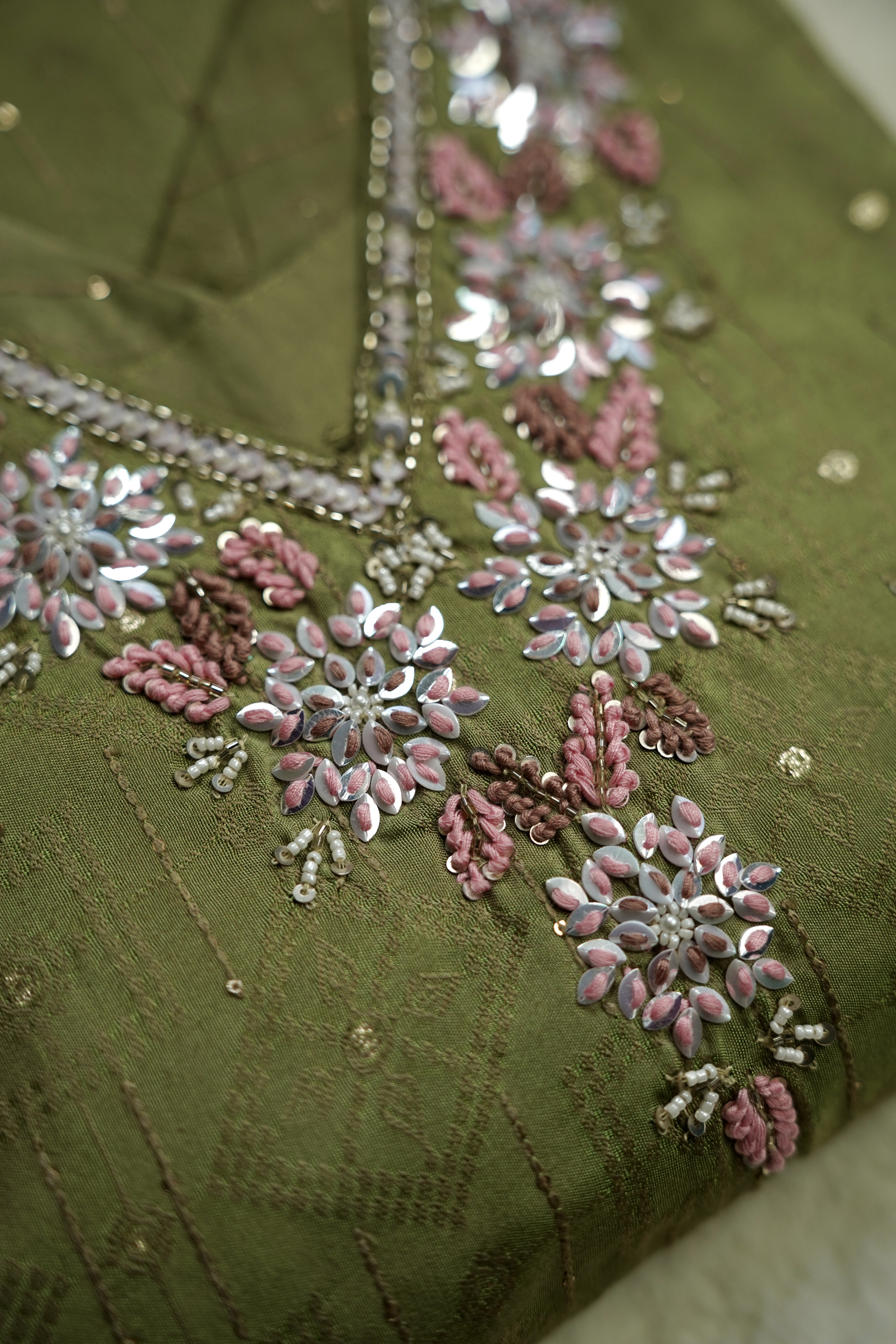 Olive Green Embroidered Kurta