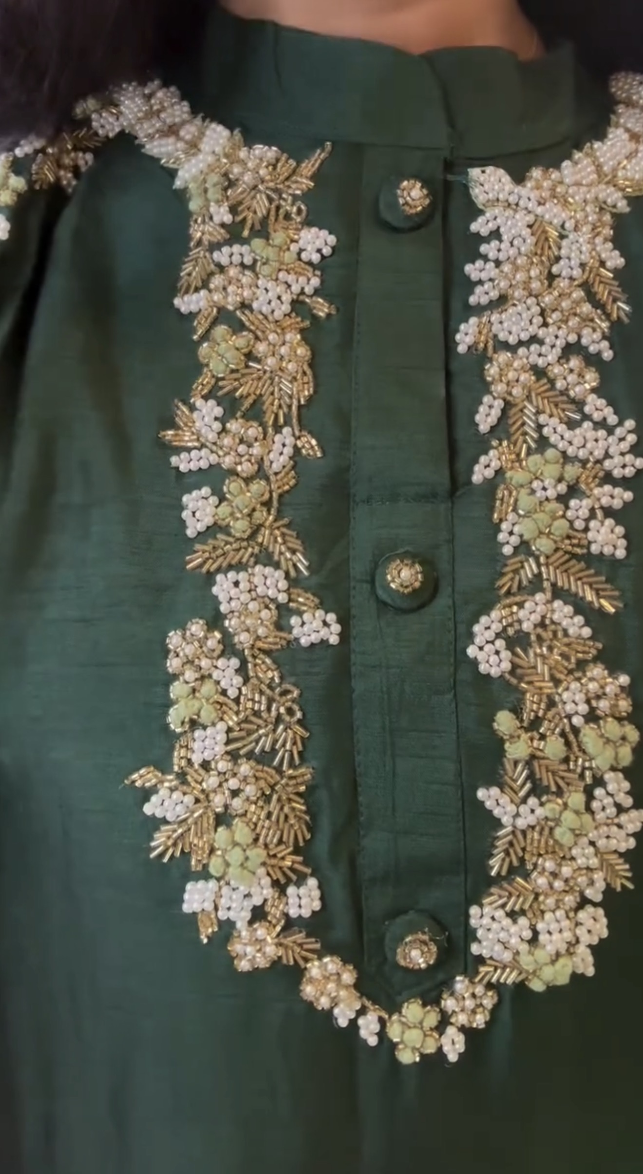 High collared Green Kurta set 