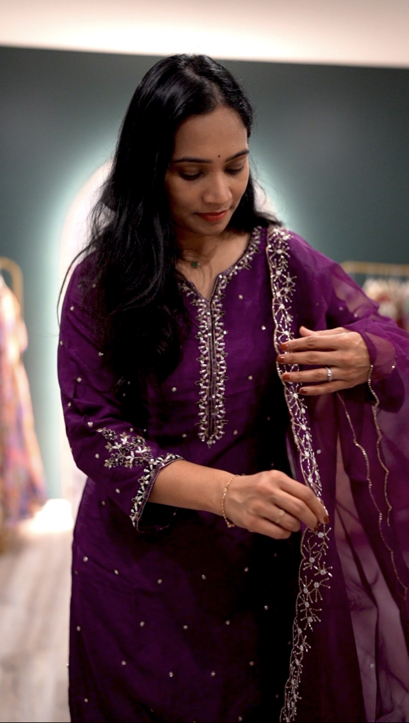 Purple 3 PC Suit Set with Heavy Zardosi & Maggam Work