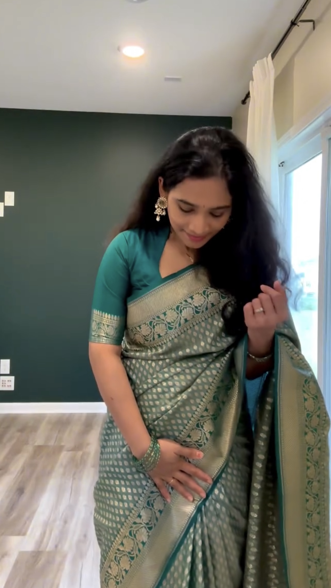 Banarasi Katan Silk Saree – Teal Blue with Contrasting Border