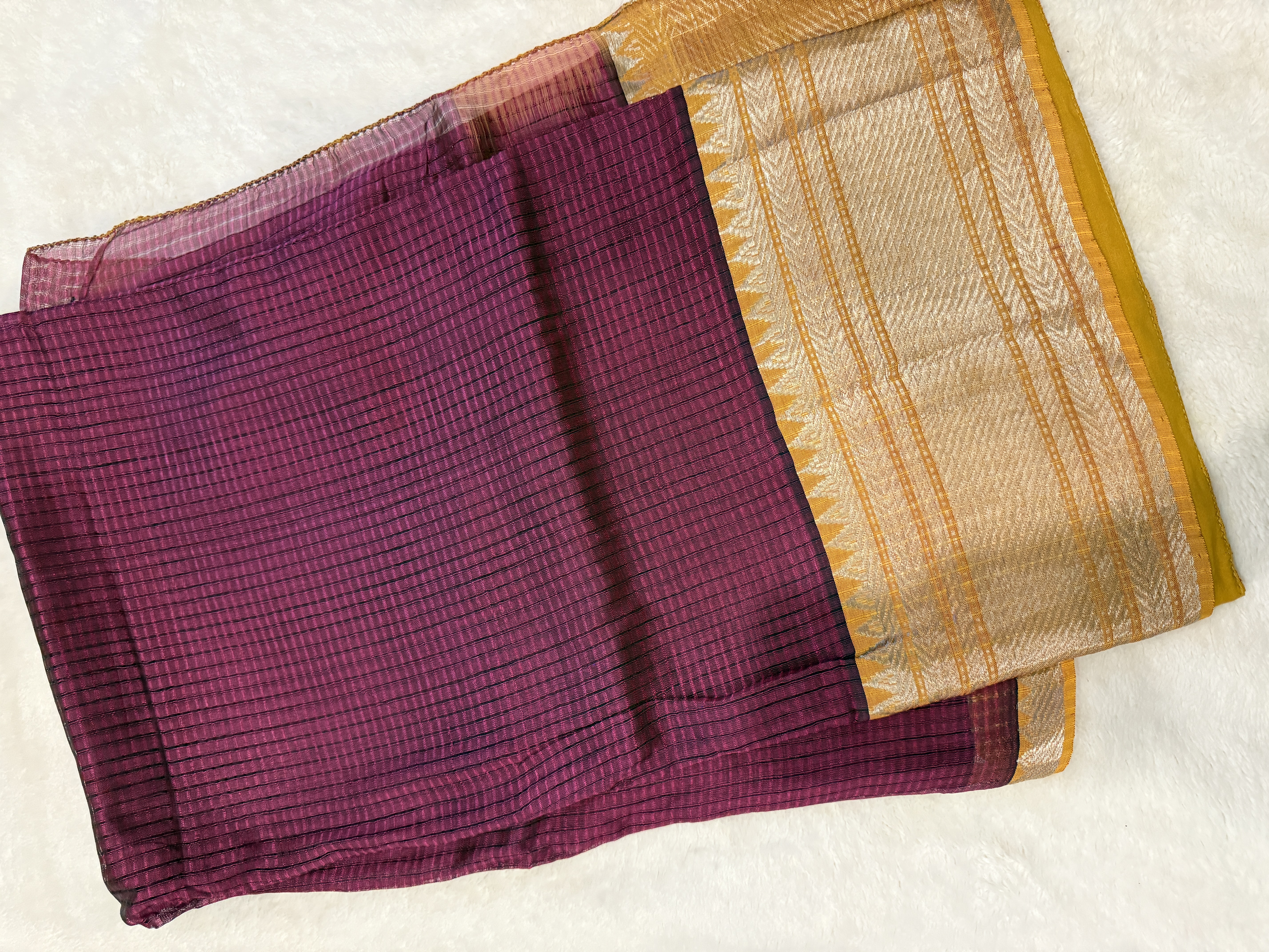 Wine & Mustard Yellow Mangalgiri Saree