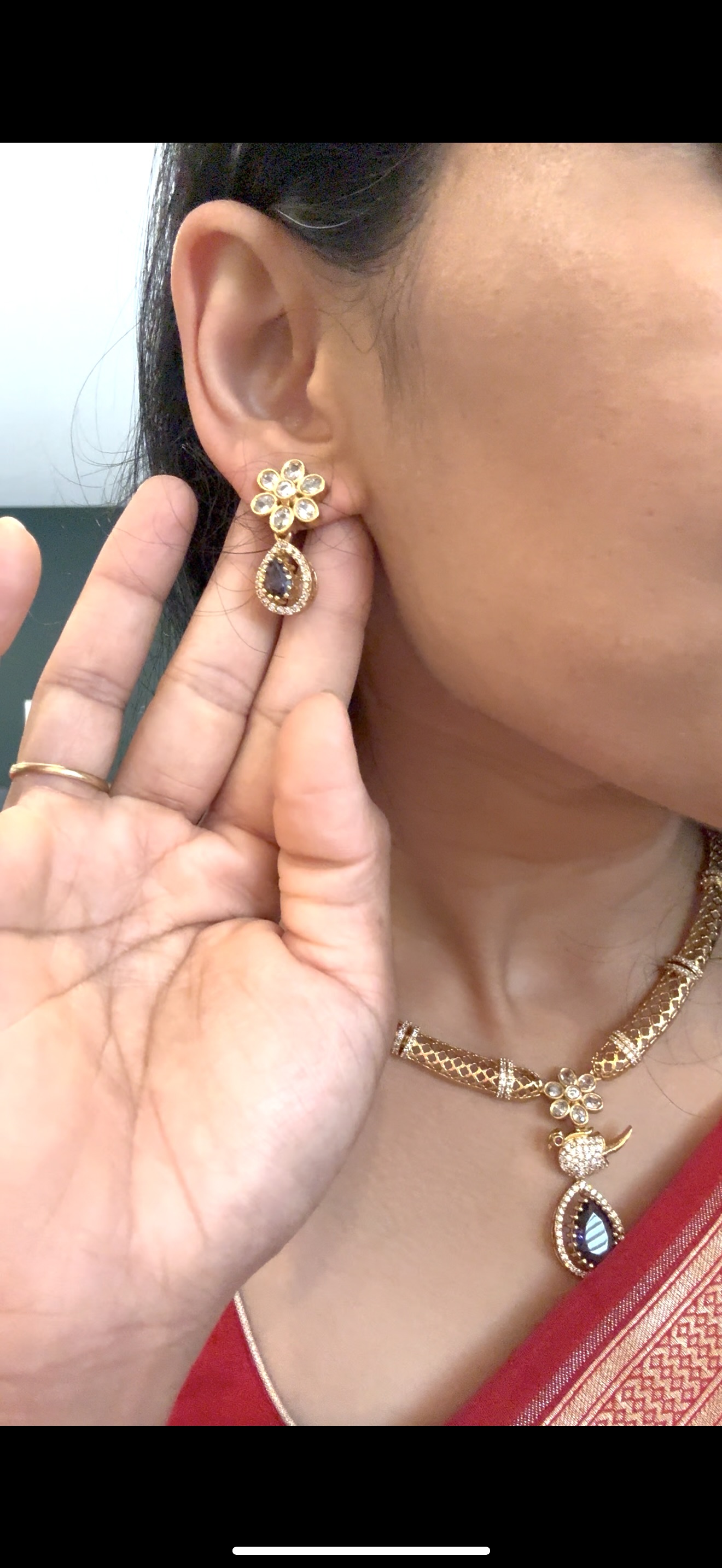 Kante Pattern Choker Set with Dark Purple Mossanite Stone Pendant