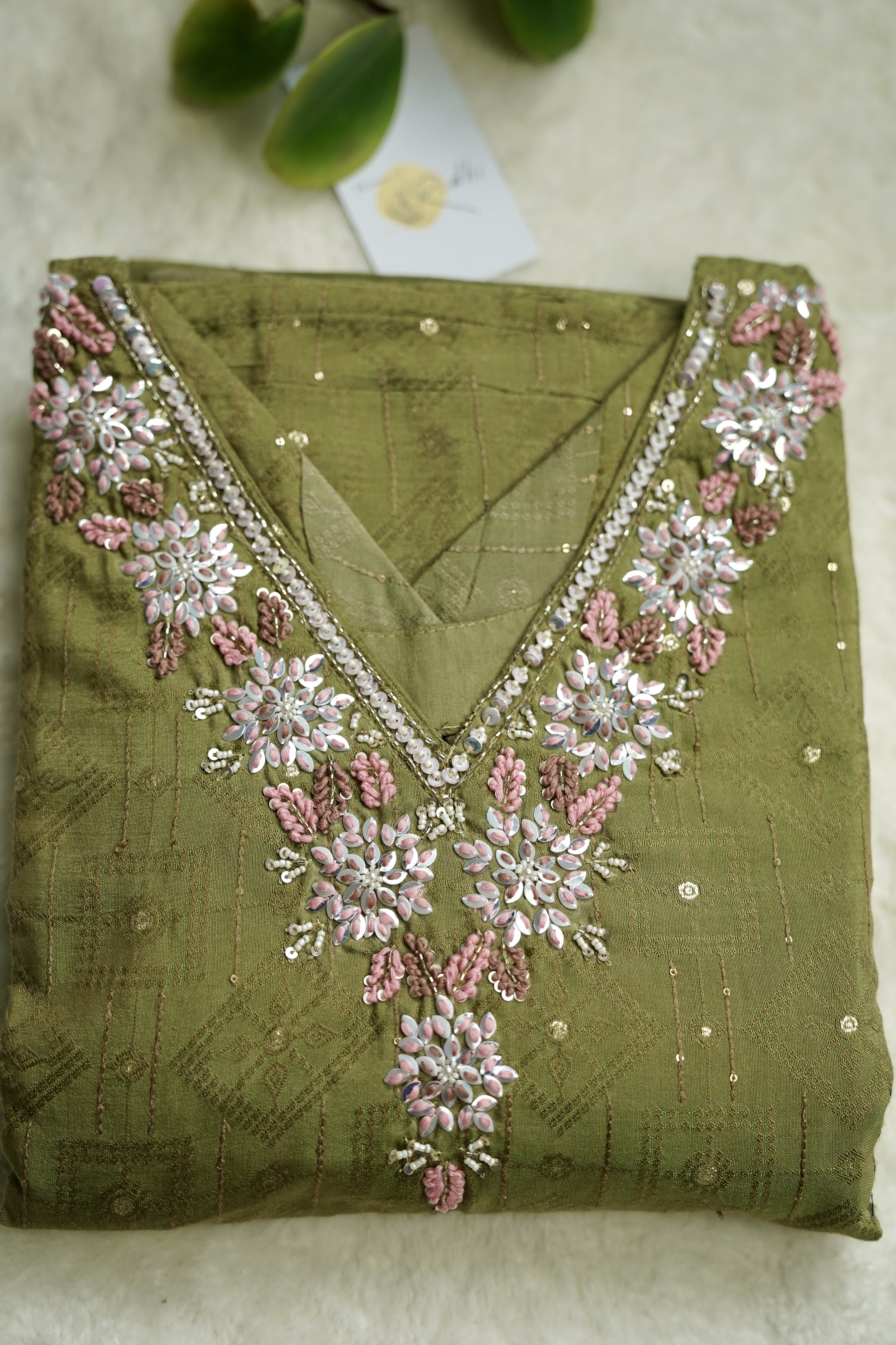 Olive Green Embroidered Kurta
