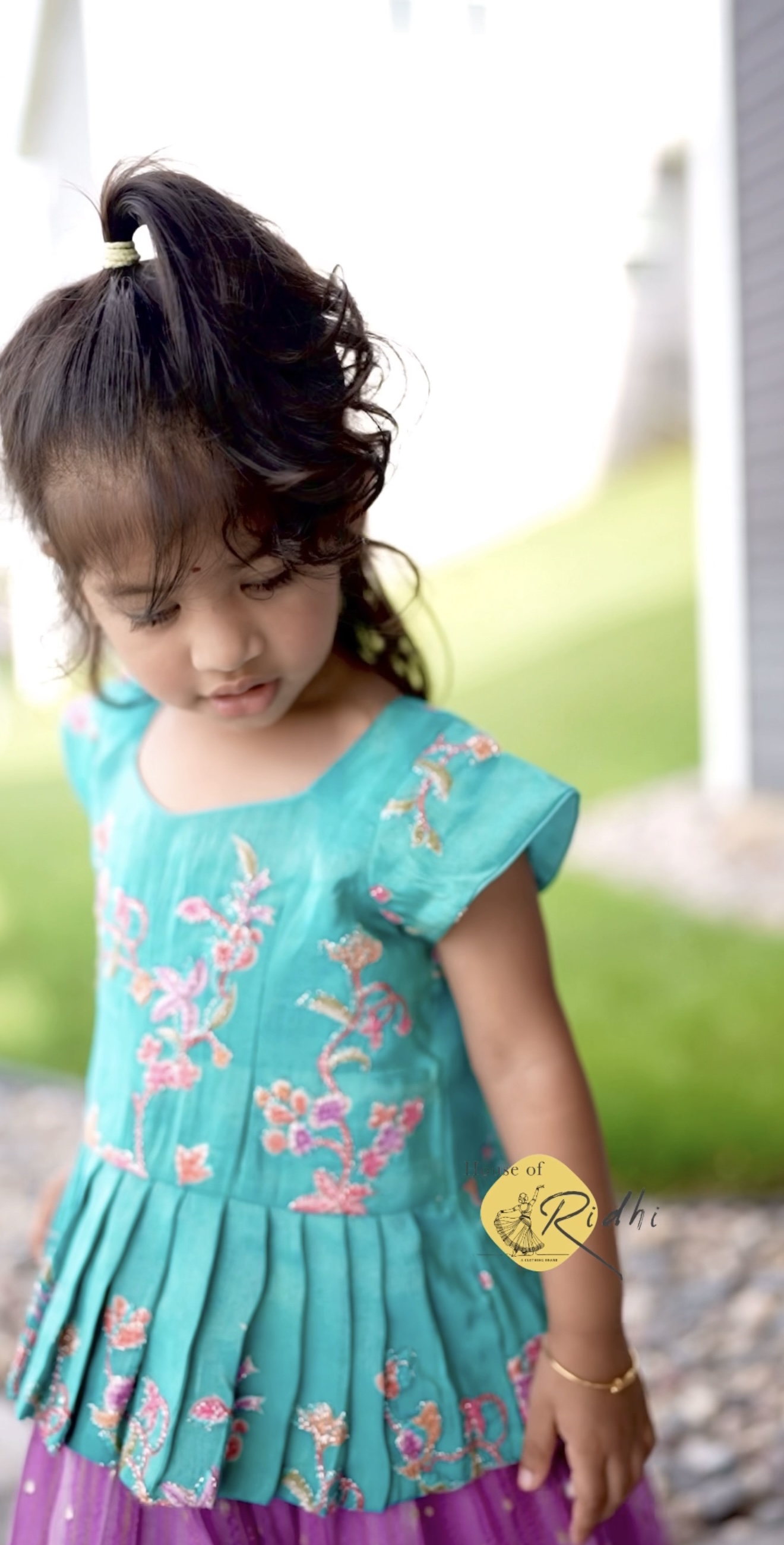 Sea Blue Chinnon Top with Lavender Tissue Banarasi Pavada