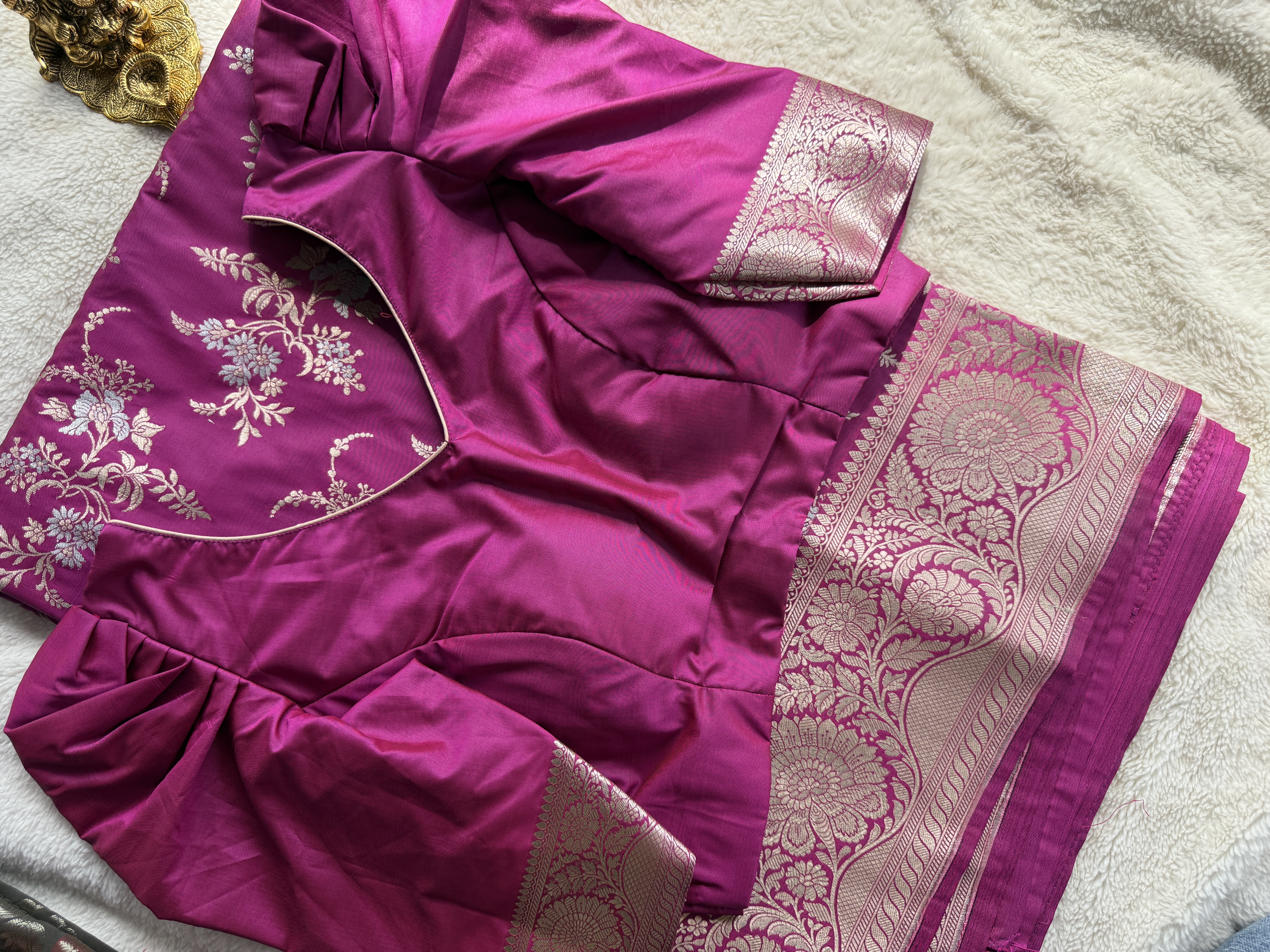 Banarasi Katan Silk Saree – Rose with Silver & Gold Meenakari