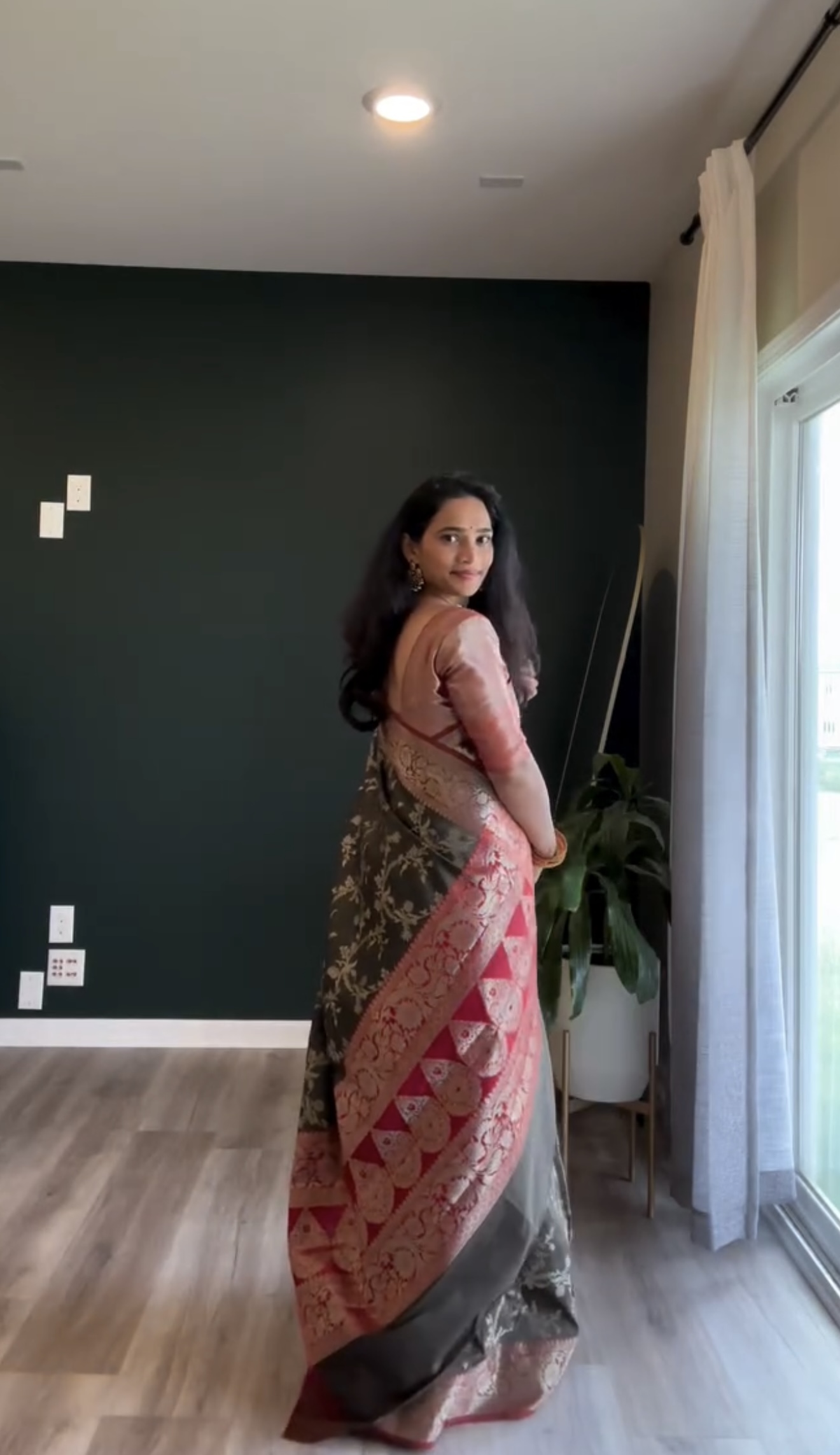 Rare Mehendi Green Banarasi Silk Saree with Maroon Border