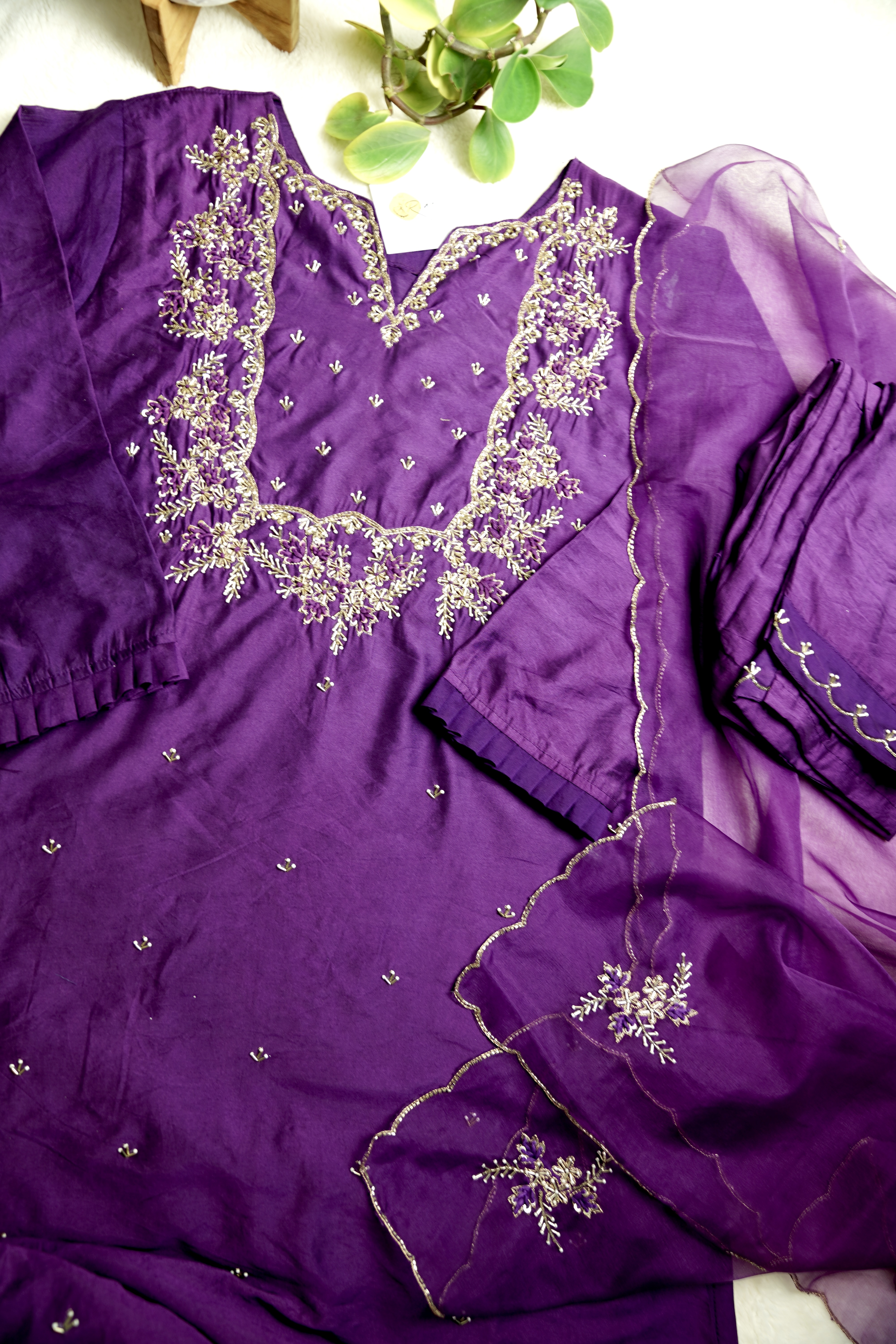 Purple Dola Silk Handwork Suit Set