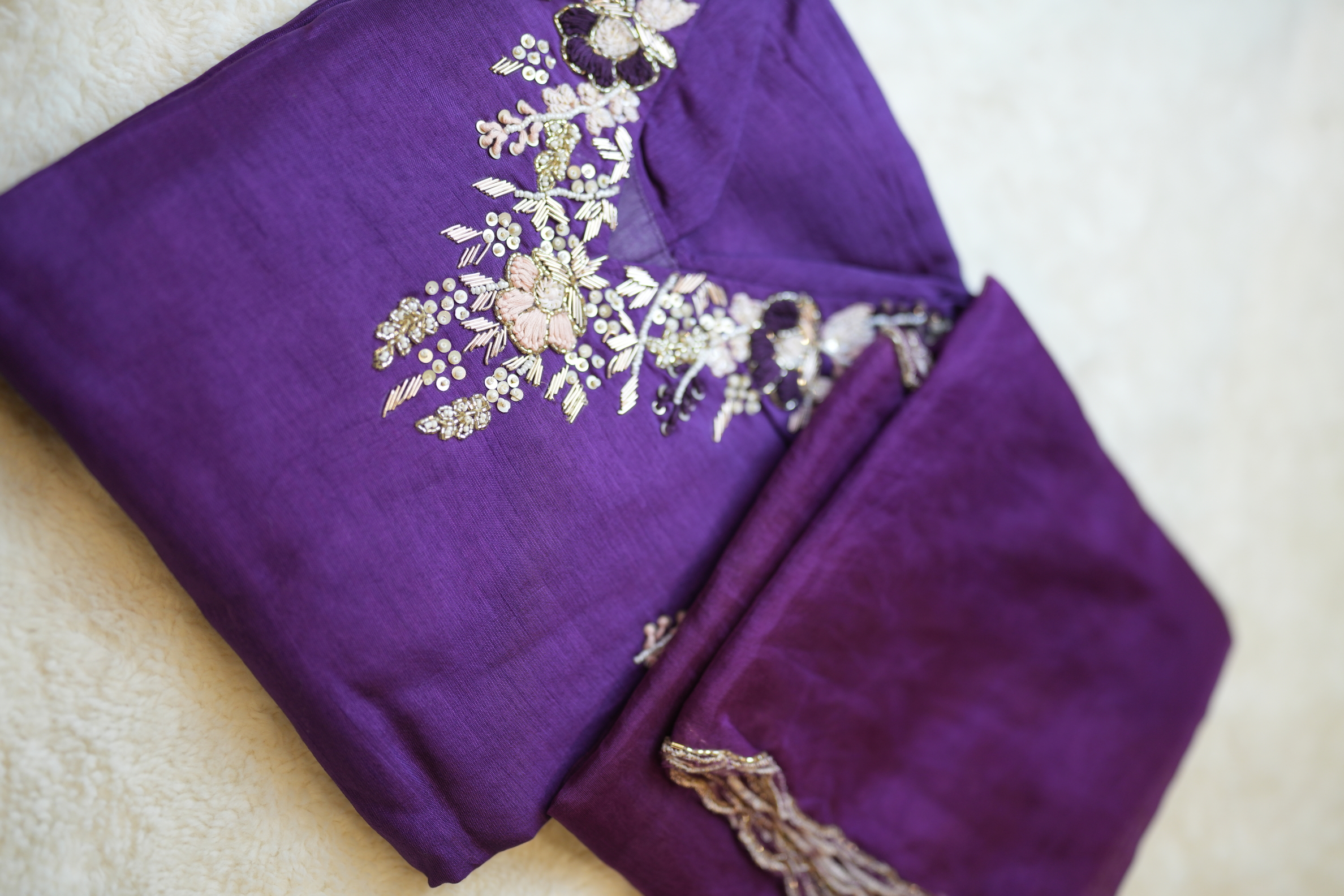 Royal Purple Floral Embroidered Kurta Suit Set