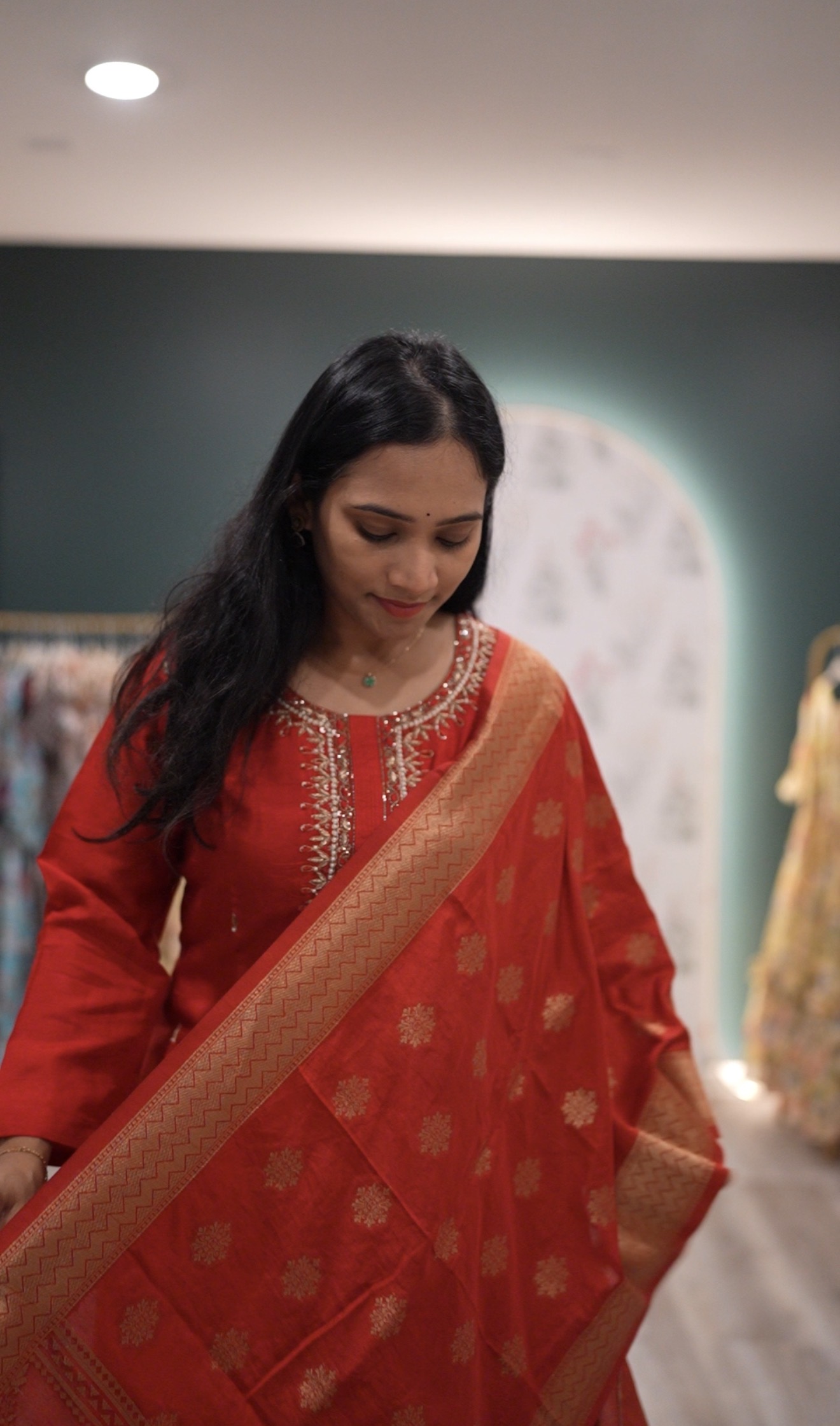 Red Embroidered Kurta Set