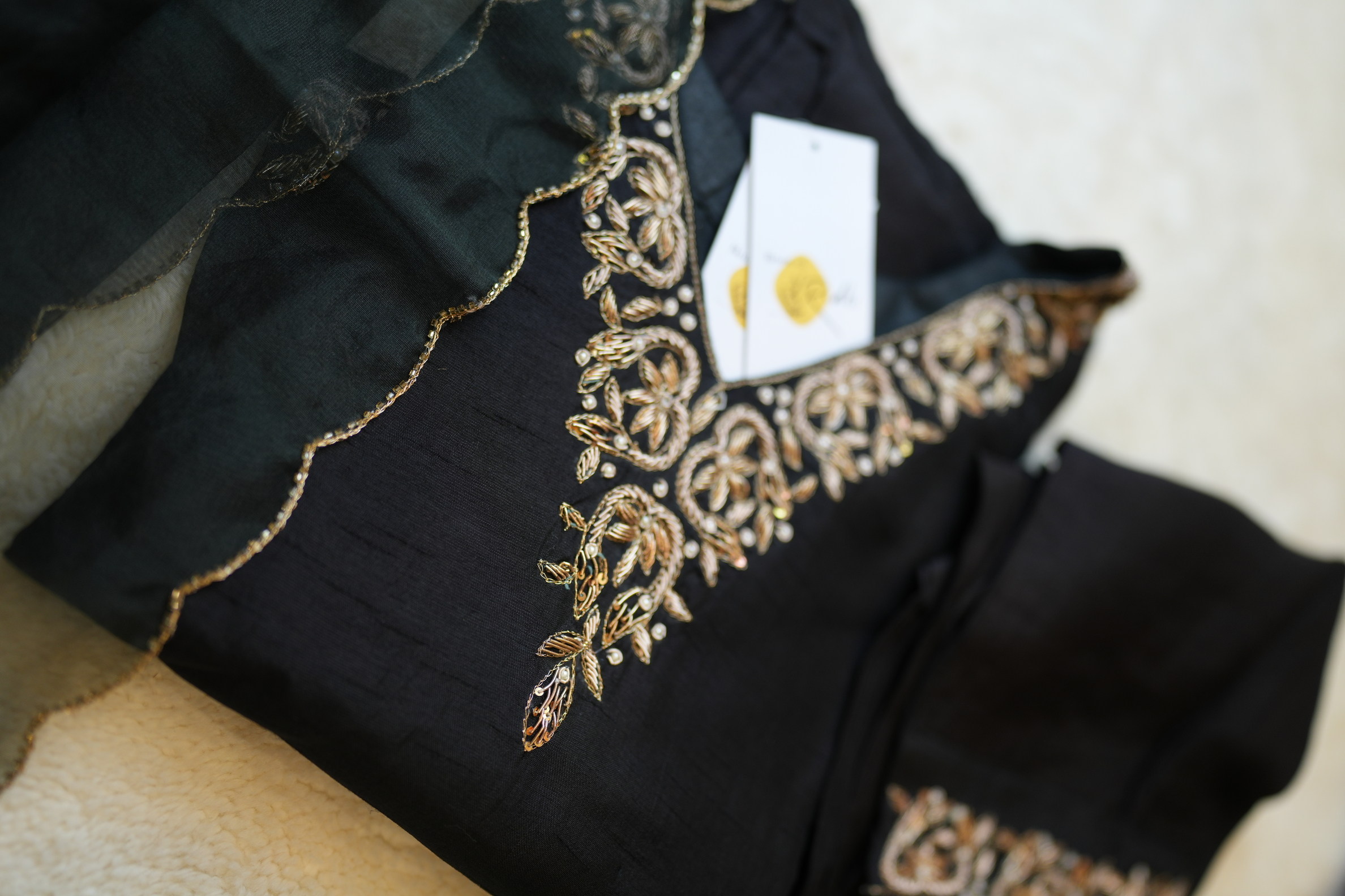 Midnight Black Gold-Embroidered Kurta Set