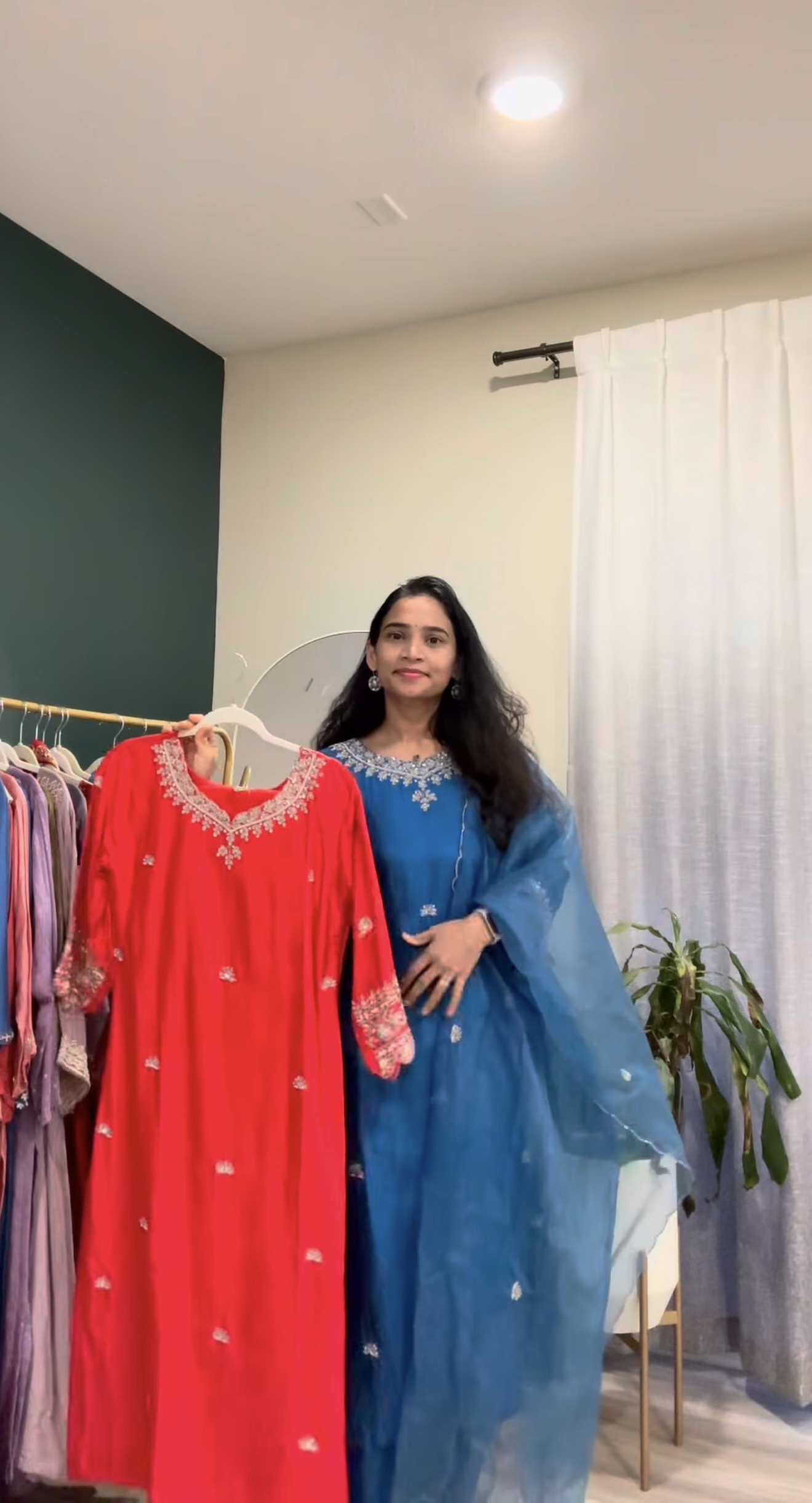 Rich Red 3 PC Suit Set with Silver Zardosi & Scalloped Detailing