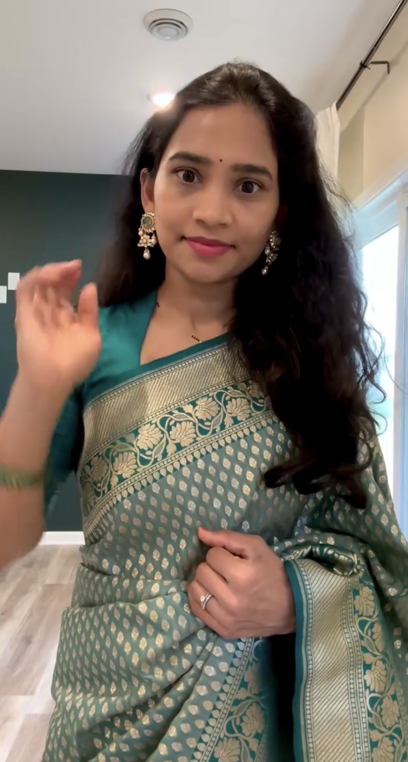 Banarasi Katan Silk Saree – Teal Blue with Contrasting Border