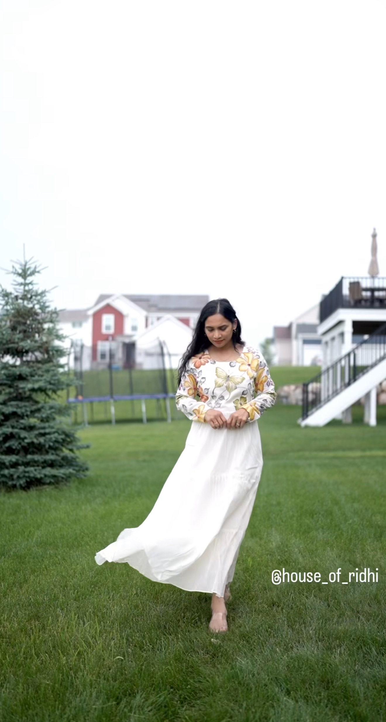 Hand-Painted Mul Cotton Frock with Kantha & Sequin Detail