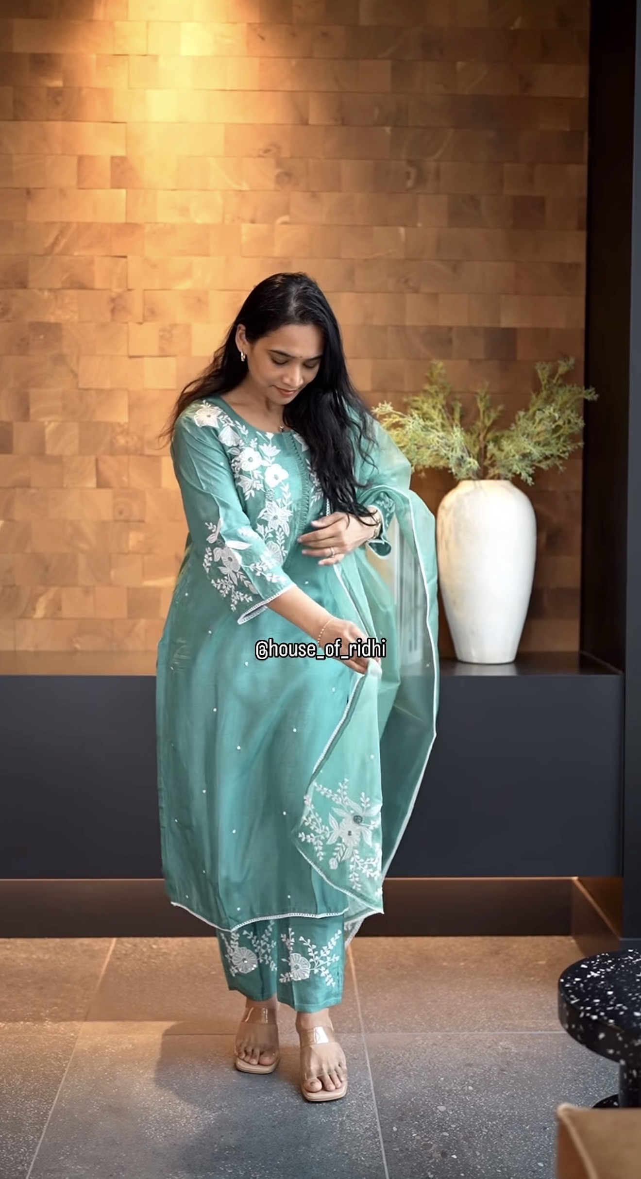 Cyan Blossom 3 Pc Kurtha Set