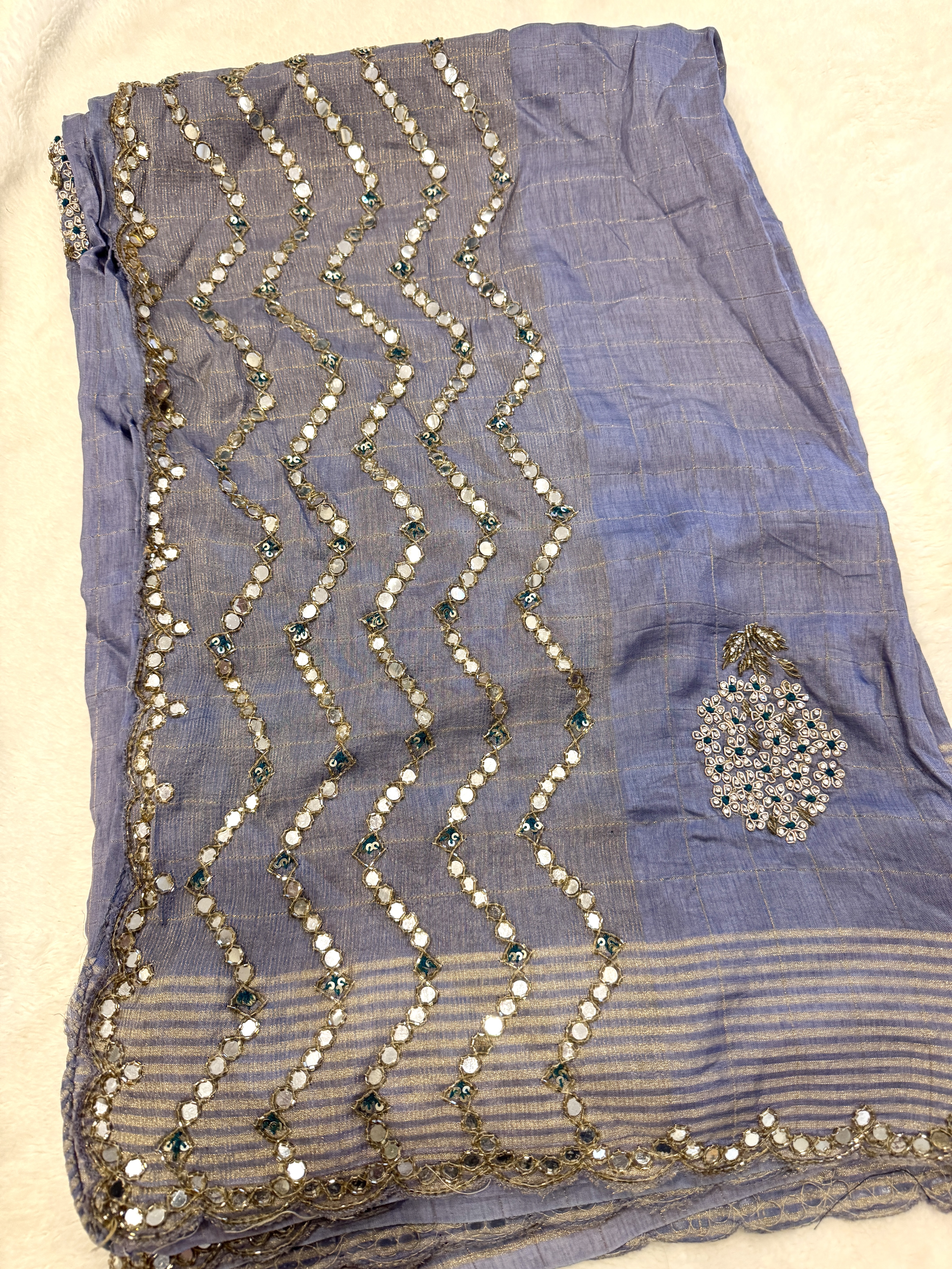 π Blue-Grey Scalloped Cocktail Saree π