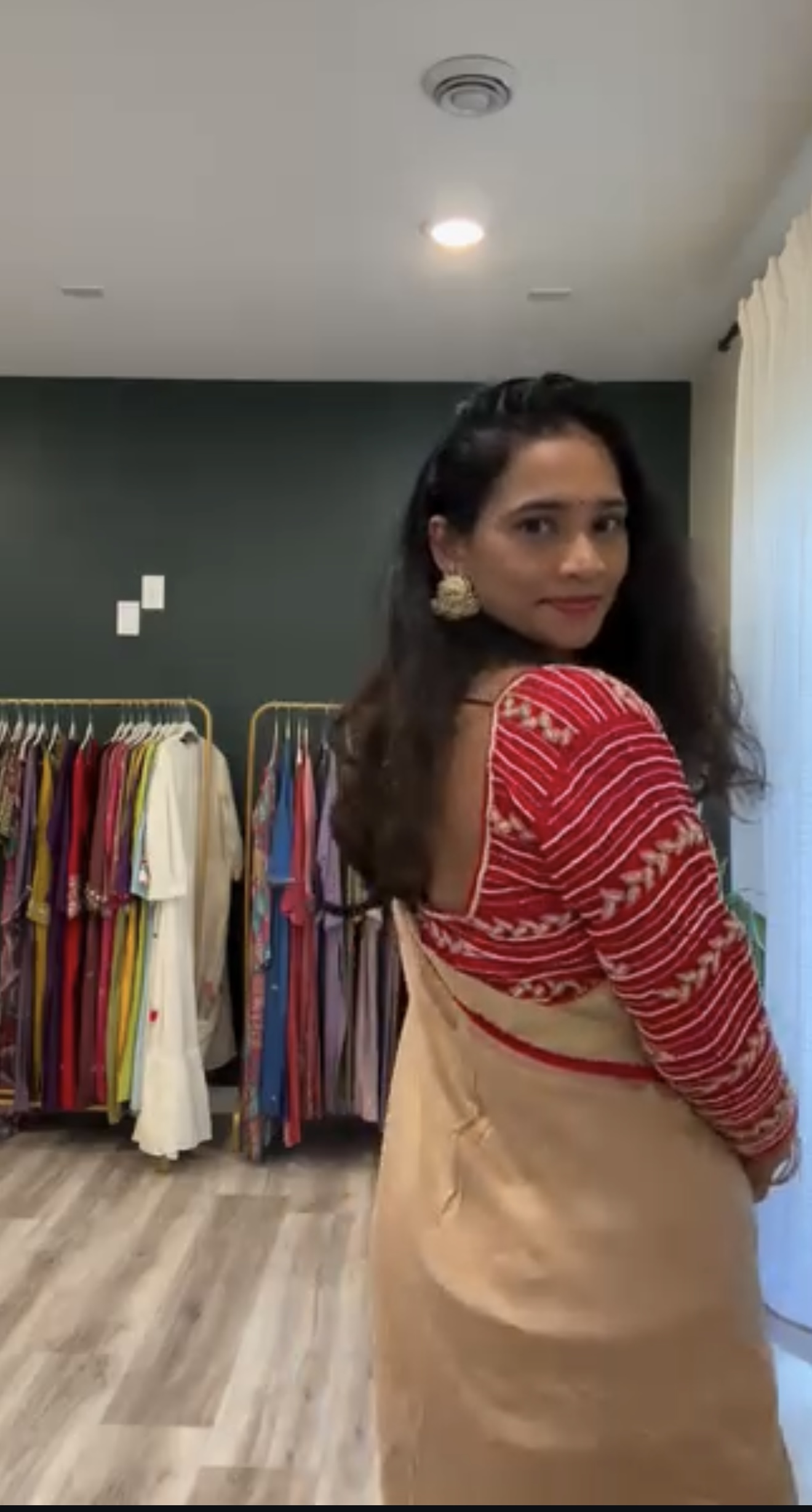 ✨ Gold Russian Silk Saree with Red Designer Blouse ✨