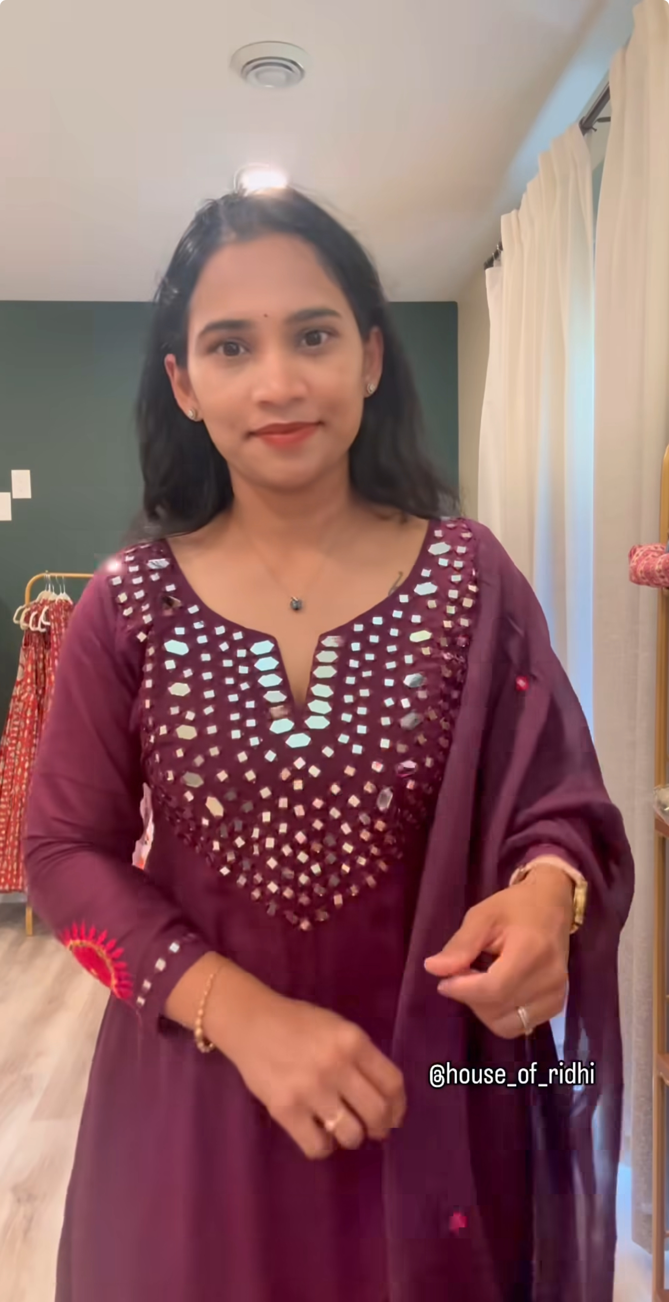 Deep Purple Mul Cotton Set with Mirror Work & Pink Embroidery