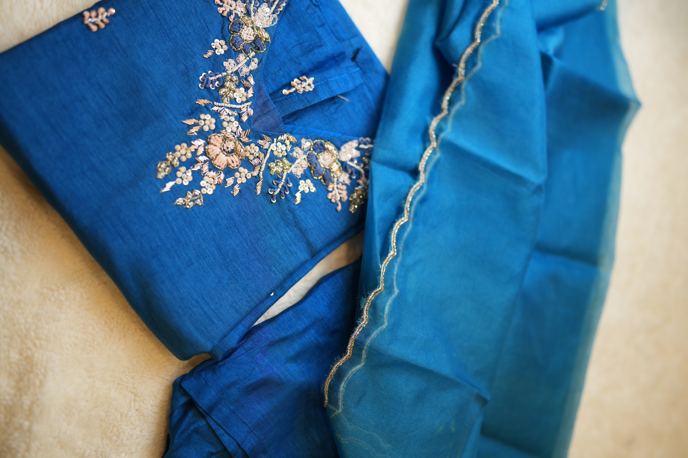Royal Blue Floral Embroidered Kurta