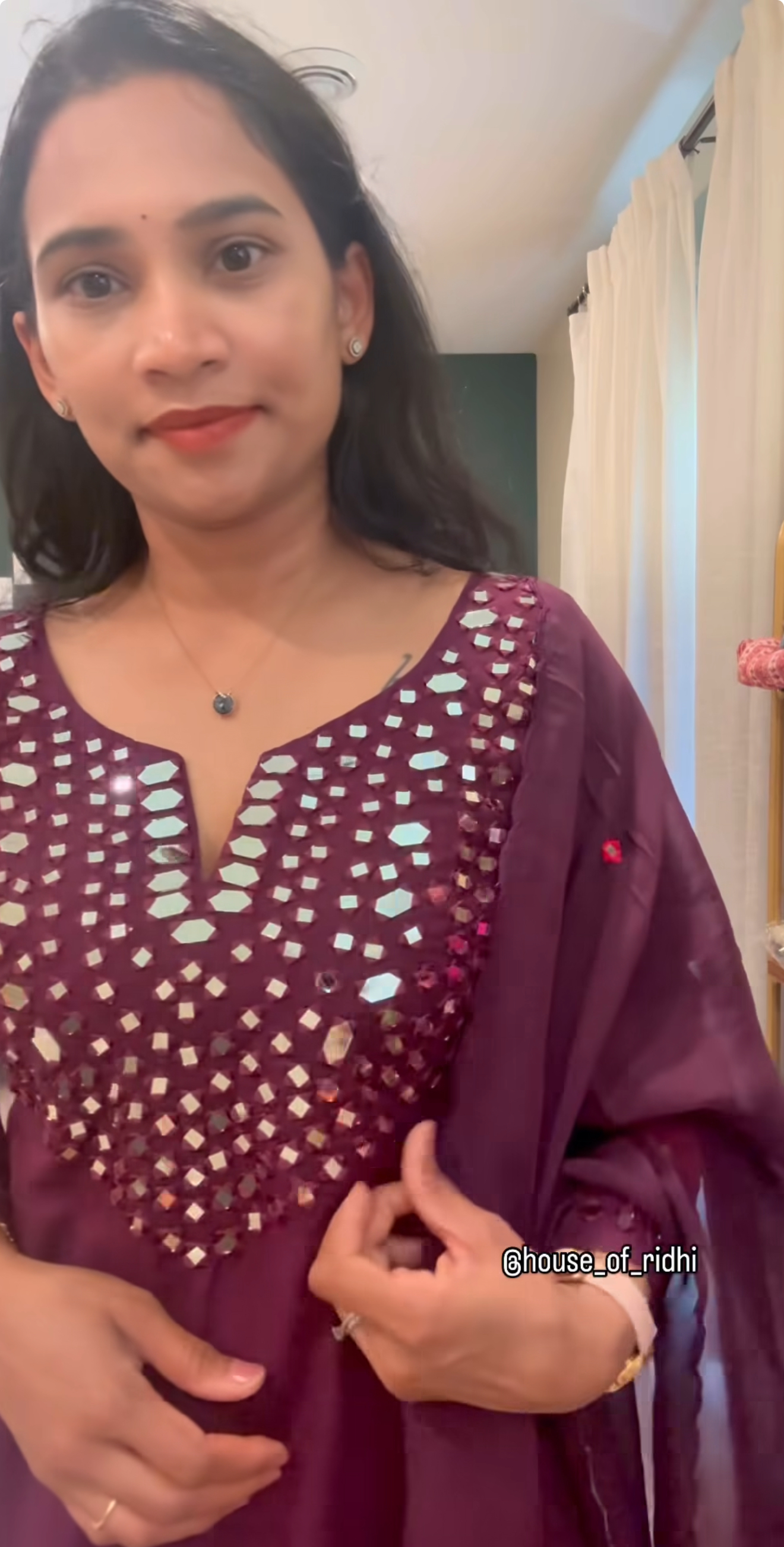 Deep Purple Mul Cotton Set with Mirror Work & Pink Embroidery