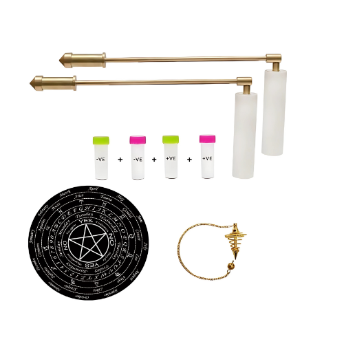 Brass Dowsing L Rods Pair Plastic Handle | Aura Checker | Finding Underground Water & Geopathic Stress | Reiki | Dowsing Rods Pair for Vastu | Pendulum Assorted