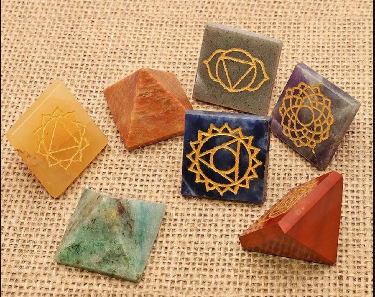 Set of Chakra Stone Pyramids
