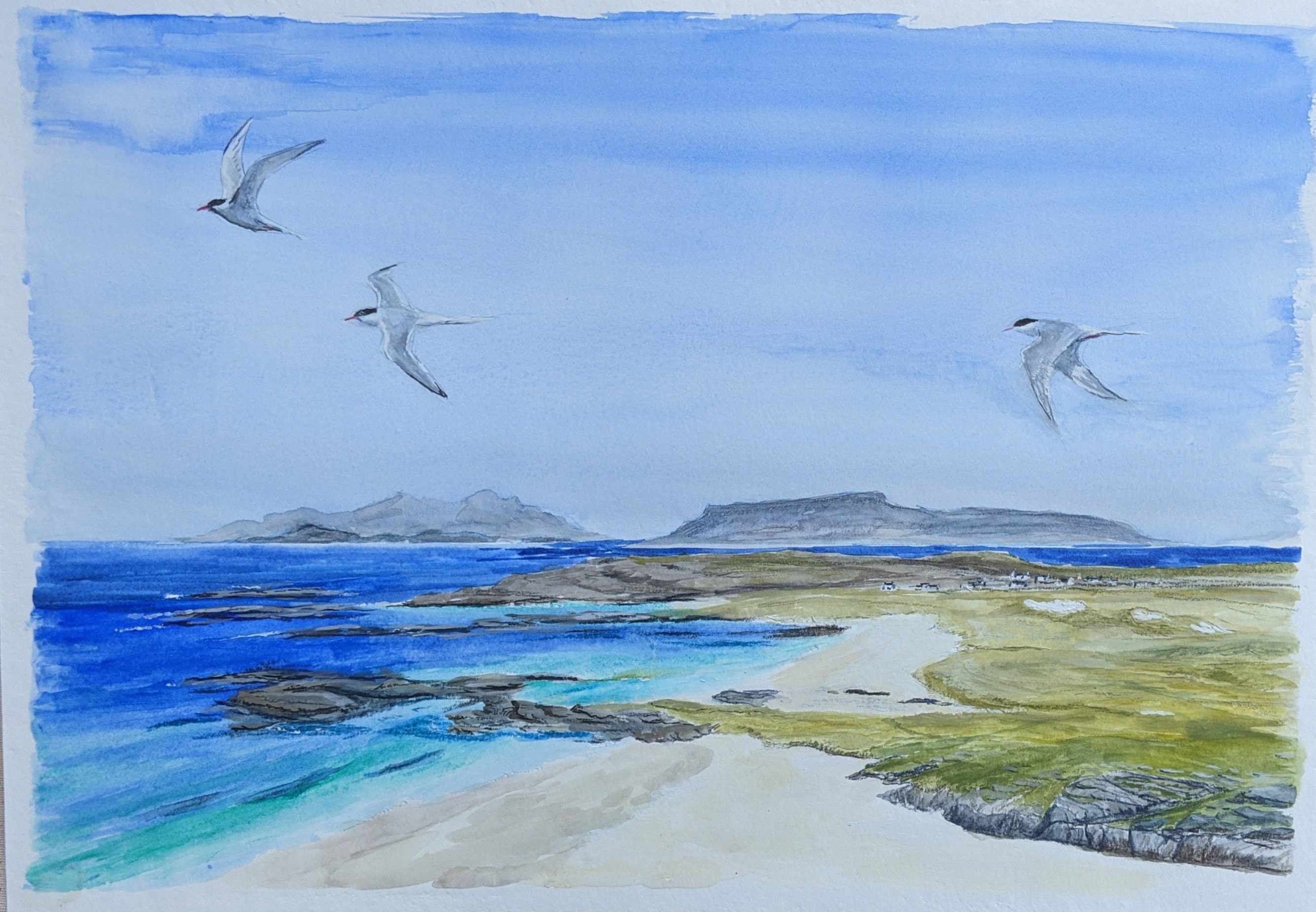 Scottish art print Ardnamurchan Sanna Bay and Small Isles seascape print West Highland Coast